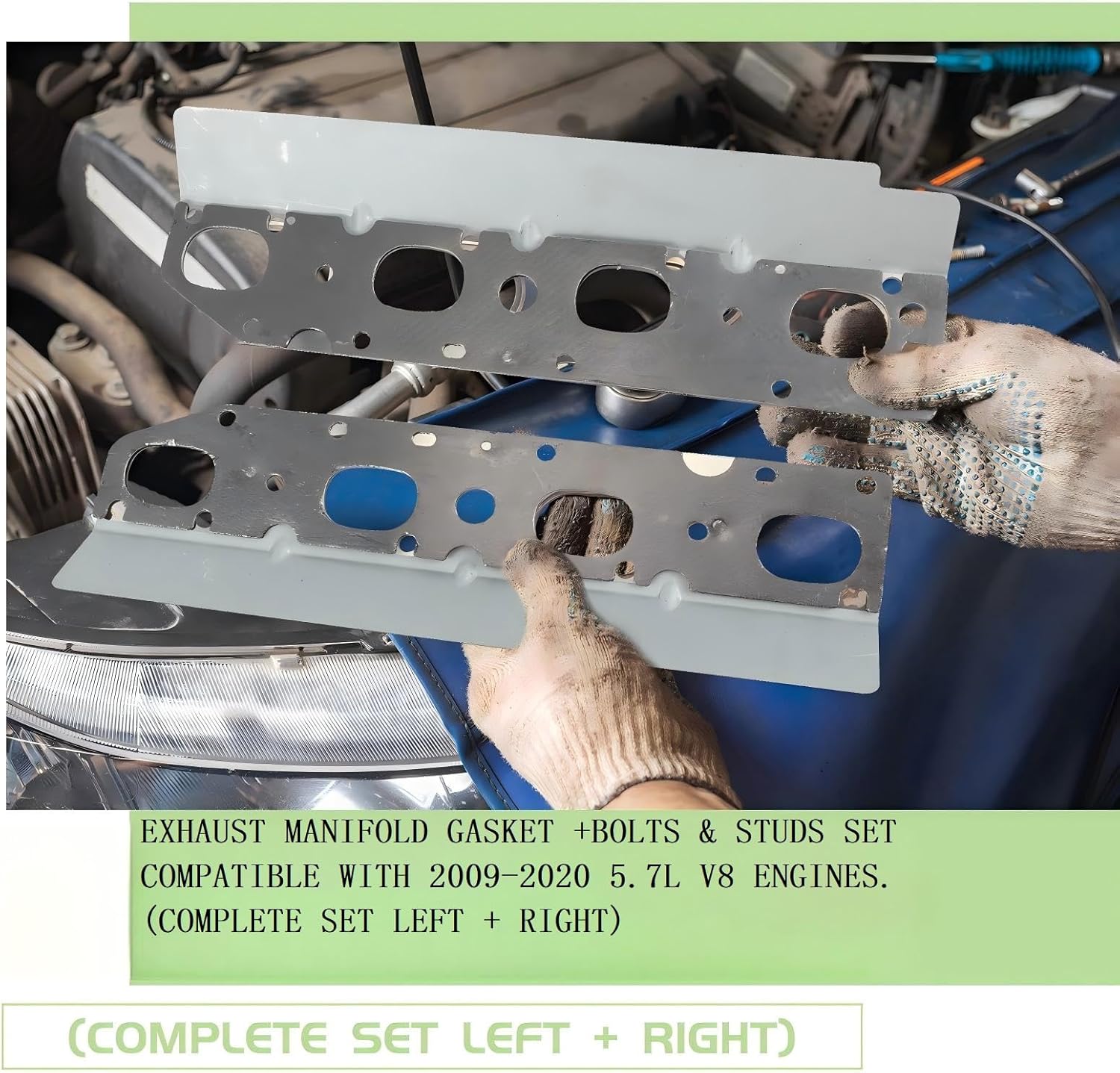 Exhaust Manifold Gasket Set with Bolts and Studs Exhaust Manifold Hardware Gasket Kit Compatible with Ram 5.7l with Bolt Studsv8 2009-2020 1500 2500 3500 Engines(Complete Left + Right) - Image 4