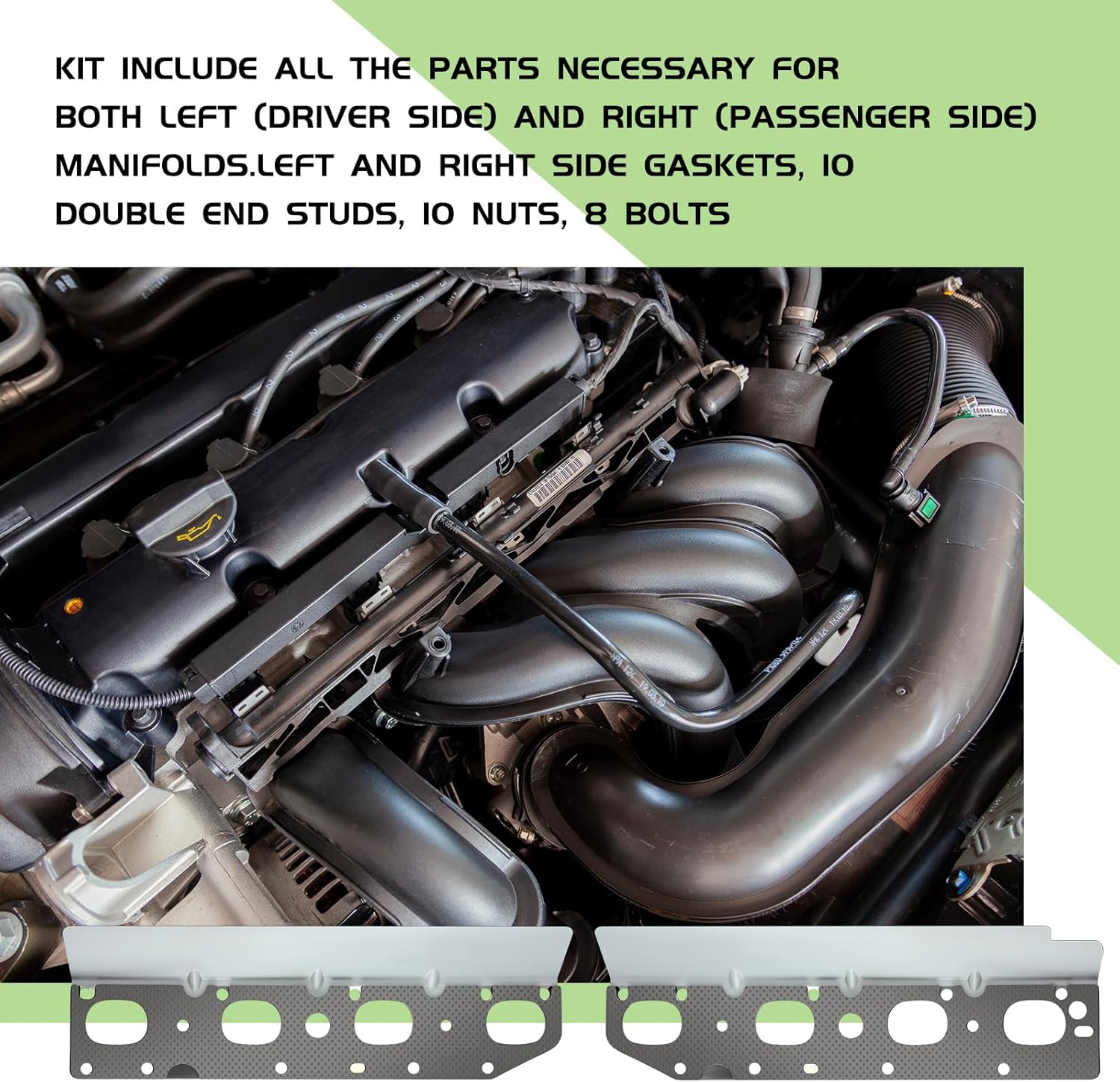 Exhaust Manifold Gasket Set with Bolts and Studs Exhaust Manifold Hardware Gasket Kit Compatible with Ram 5.7l with Bolt Studsv8 2009-2020 1500 2500 3500 Engines(Complete Left + Right) - Image 6