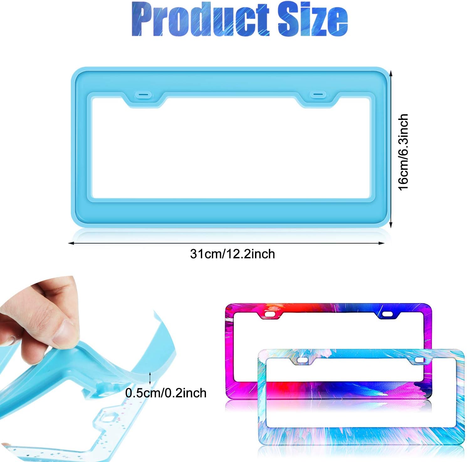 2 Pieces License Plate Frame Silicone Moulds Car Plate Resin Epoxy License Cover Mould for DIY Casting Handmade Crafts Making Supplies - Image 2
