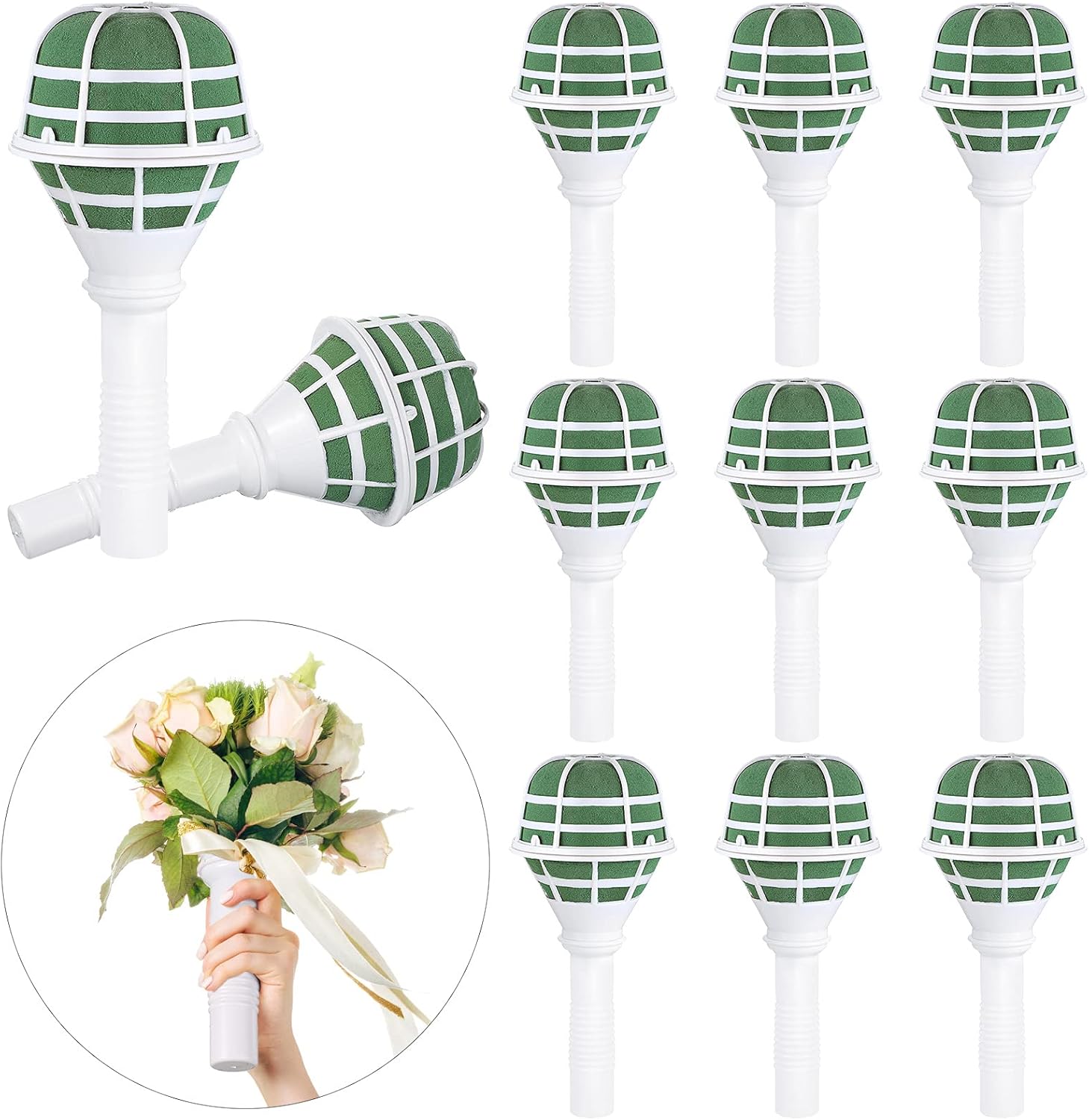 Wedding Bouquet Holder Bridal Bouquet Holders for Artificial Flowers Foam Bouquet Holder Handle for Weddings Flower Arrangement Gardening Supplies (10 Pieces) - Image 1