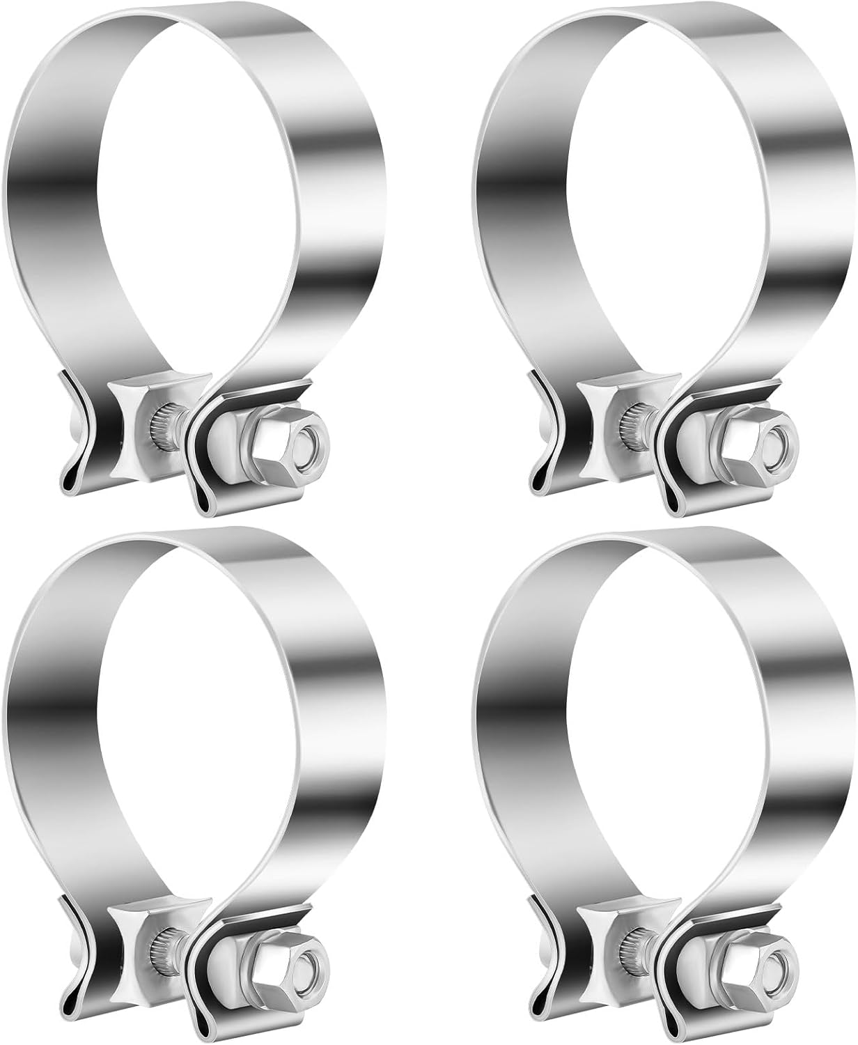 4 Pcs 3 Inch Muffler Clamp, Narrow Band Muffler Clamp Stainless Steel for Pipes and System Repair - Image 1