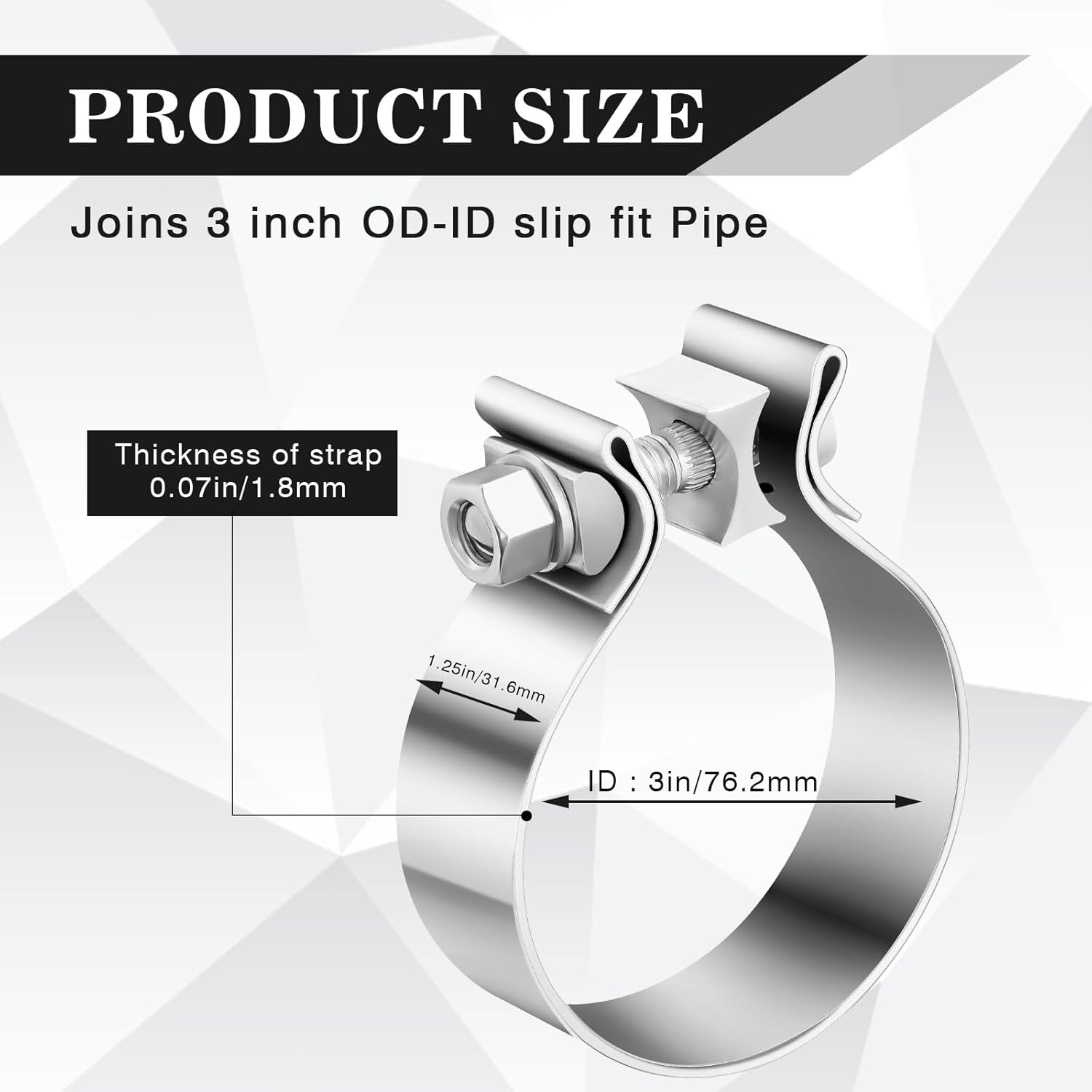 4 Pcs 3 Inch Muffler Clamp, Narrow Band Muffler Clamp Stainless Steel for Pipes and System Repair - Image 2