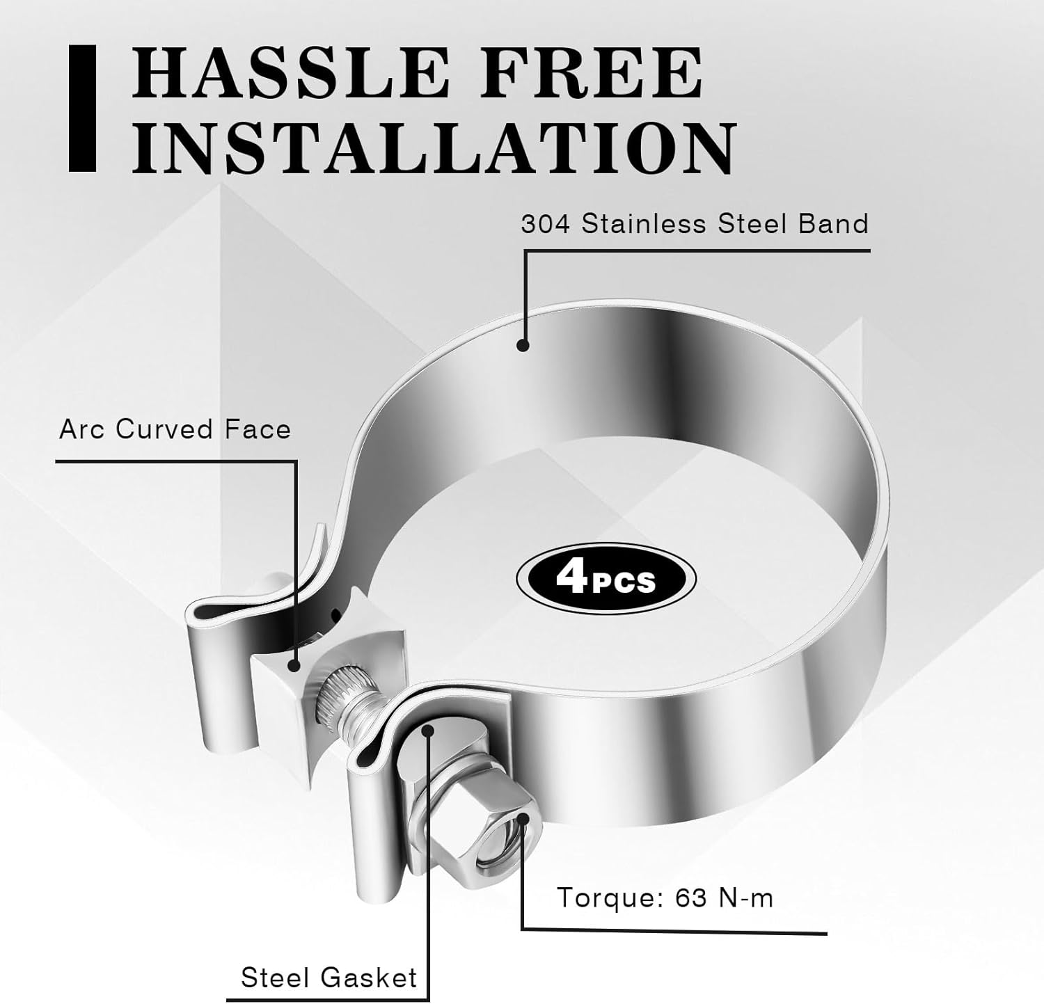 4 Pcs 3 Inch Muffler Clamp, Narrow Band Muffler Clamp Stainless Steel for Pipes and System Repair - Image 3