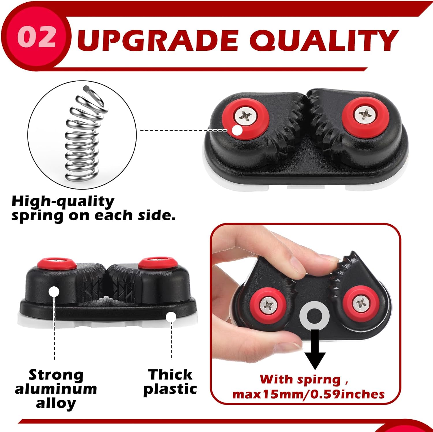 3 Pcs Kayak Cam Cleats Rope Cam Rope Cleat Lock Aluminum Cams Cleats Fast Entry Boat Dock Cleat for Line Sizes Upto 5/8-inch for Sailing Sailboat Kayak Boat Canoe Dinghy - Image 3
