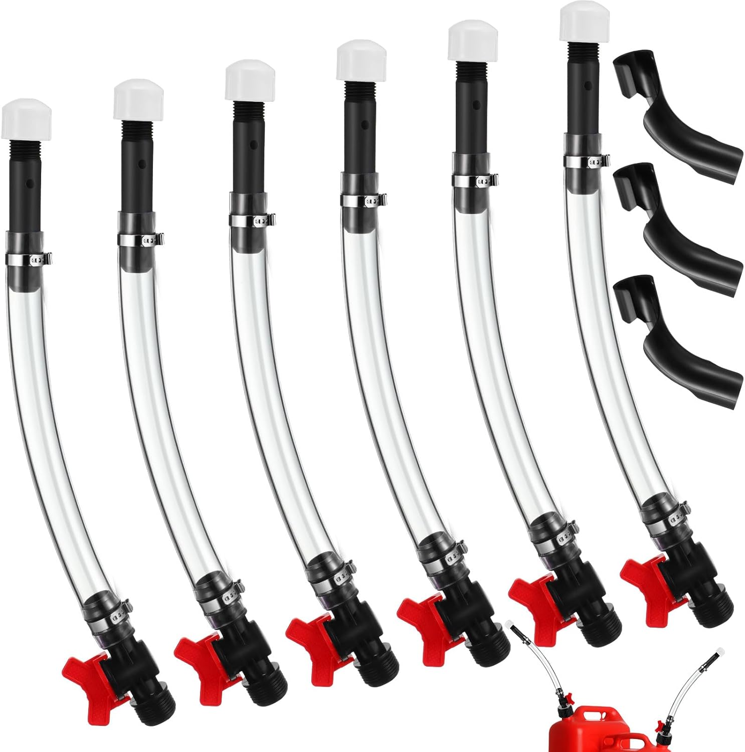 6 Pack Racing Fuel Filler Jug Hose 14 Inch Transparent Gas Can Hose with 3 Pack Bender Clear Fuel Filler for Racing Container Tank 3/5/5.5 Gallon Gas Can - Image 1
