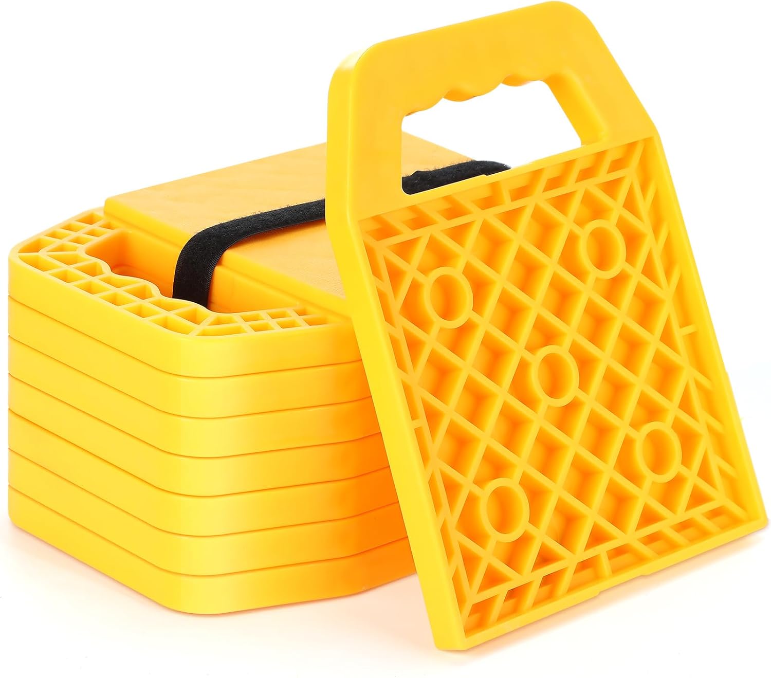 8 Pieces RV Stabilizing Jack Pads Camper Jack Pads RV Leveling Blocks with Handle Camper Stabilizer Blocks for Travel Trailer Easy Storage and Organization(Yellow) - Image 1