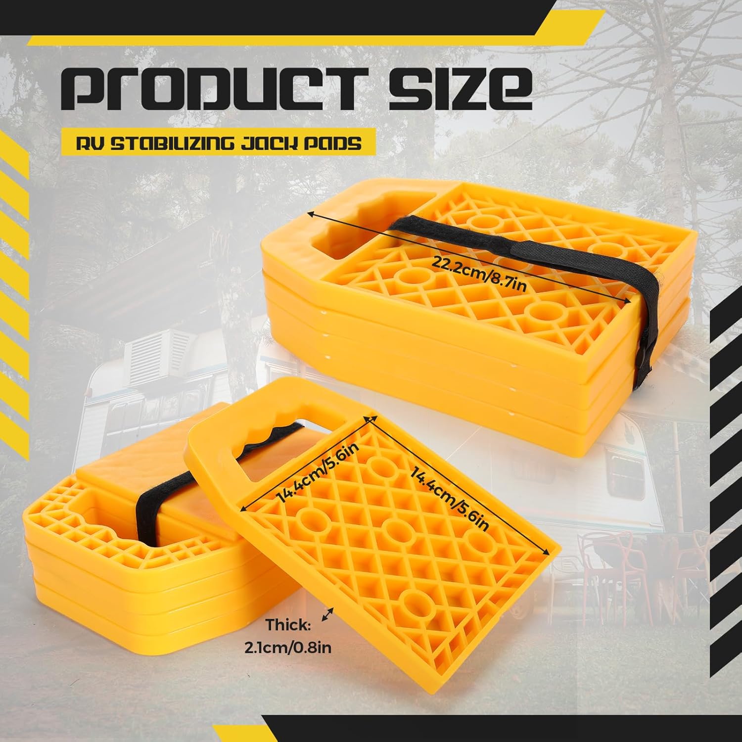 8 Pieces RV Stabilizing Jack Pads Camper Jack Pads RV Leveling Blocks with Handle Camper Stabilizer Blocks for Travel Trailer Easy Storage and Organization(Yellow) - Image 2