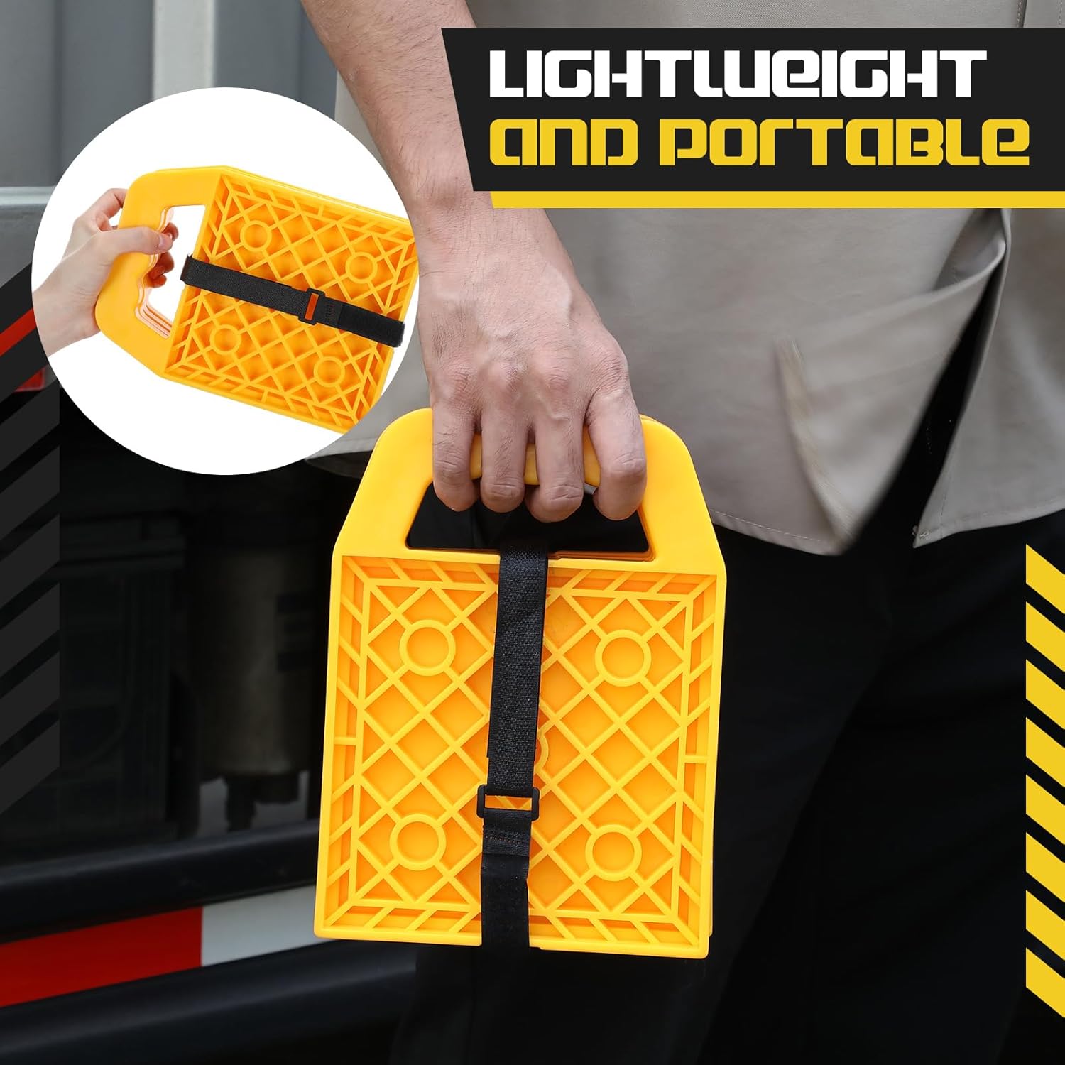 8 Pieces RV Stabilizing Jack Pads Camper Jack Pads RV Leveling Blocks with Handle Camper Stabilizer Blocks for Travel Trailer Easy Storage and Organization(Yellow) - Image 5
