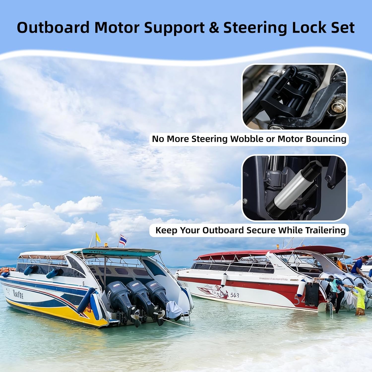 Outboard Motor Support and Hydraulic Steering Lock Set for Boat Transom Stabilization Prevents Motor Wobble & Enhances Trailers Safety - Image 3