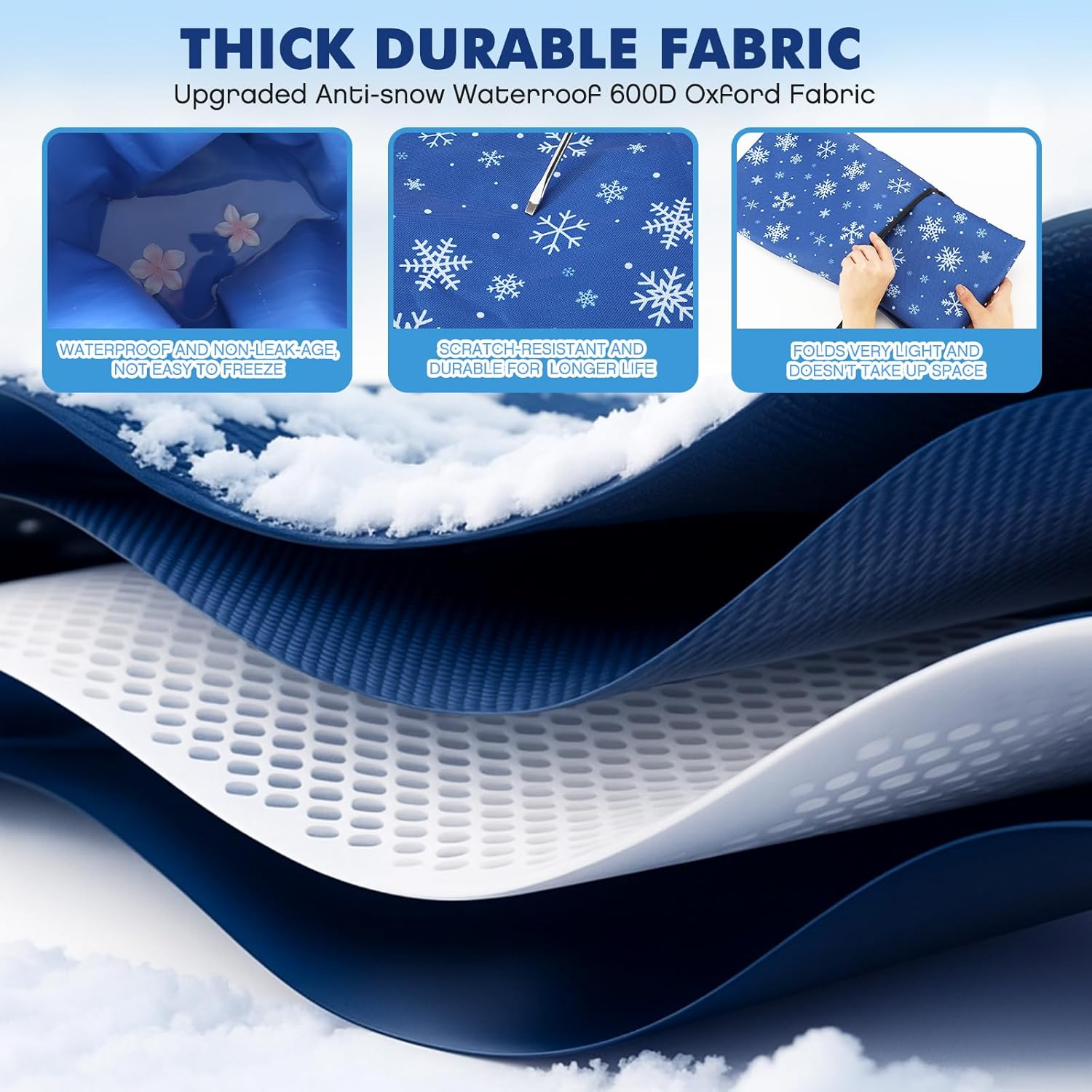 2 Pcs Windshield Cover for Ice and Snow Set Blue Snowflake Heavy Duty 600d Oxford Fabric Car Winter Accessories Front&Rear Protection with Magnetic Edges Wing Mirror Covers for Car Truck SUV - Image 5