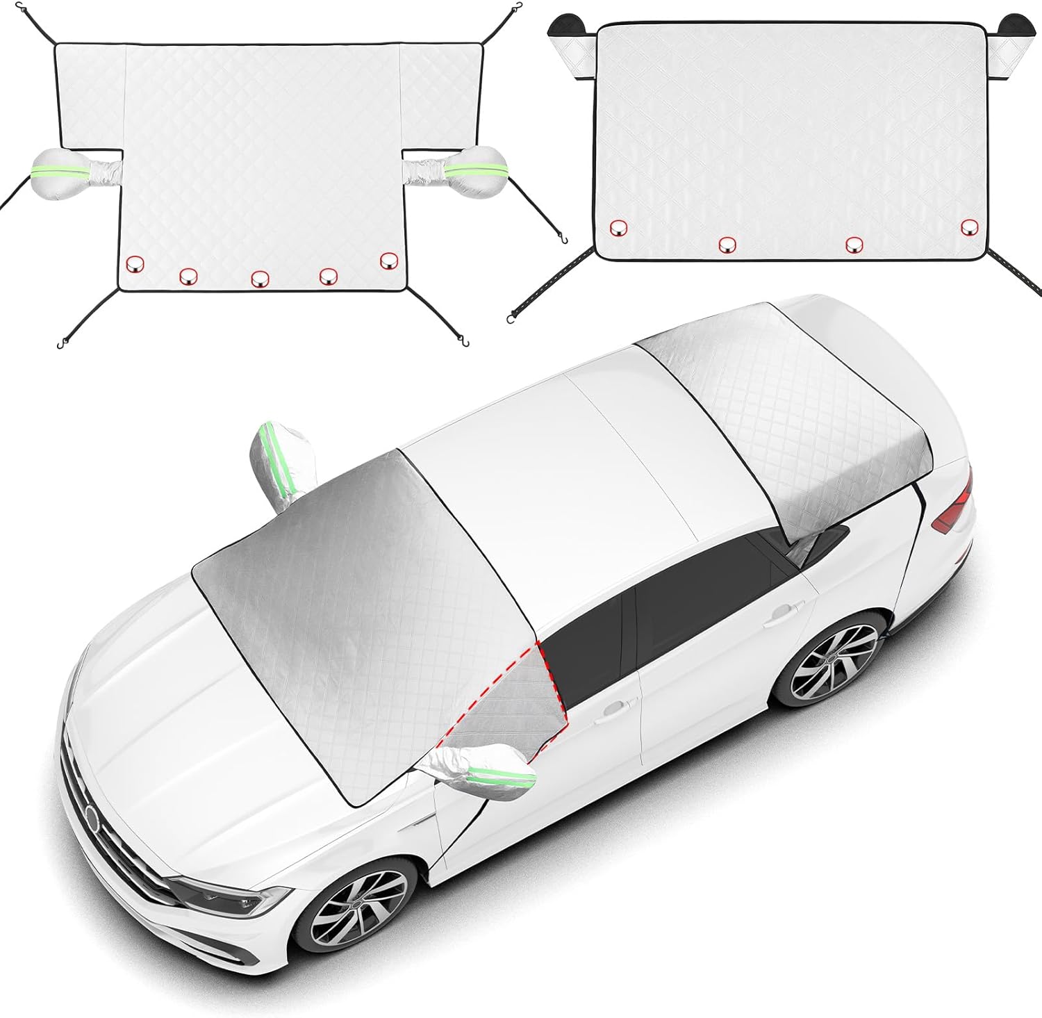 2 Piece Car Windshield Sunshade Set, Front & Rear Window Sun Shade with Magnetic Edges and Side Mirror Covers, Foldable Sun Visor, Blocks UV Rays and Keeps Car Cool(Unobstructed Rearview,Silver) - Image 1