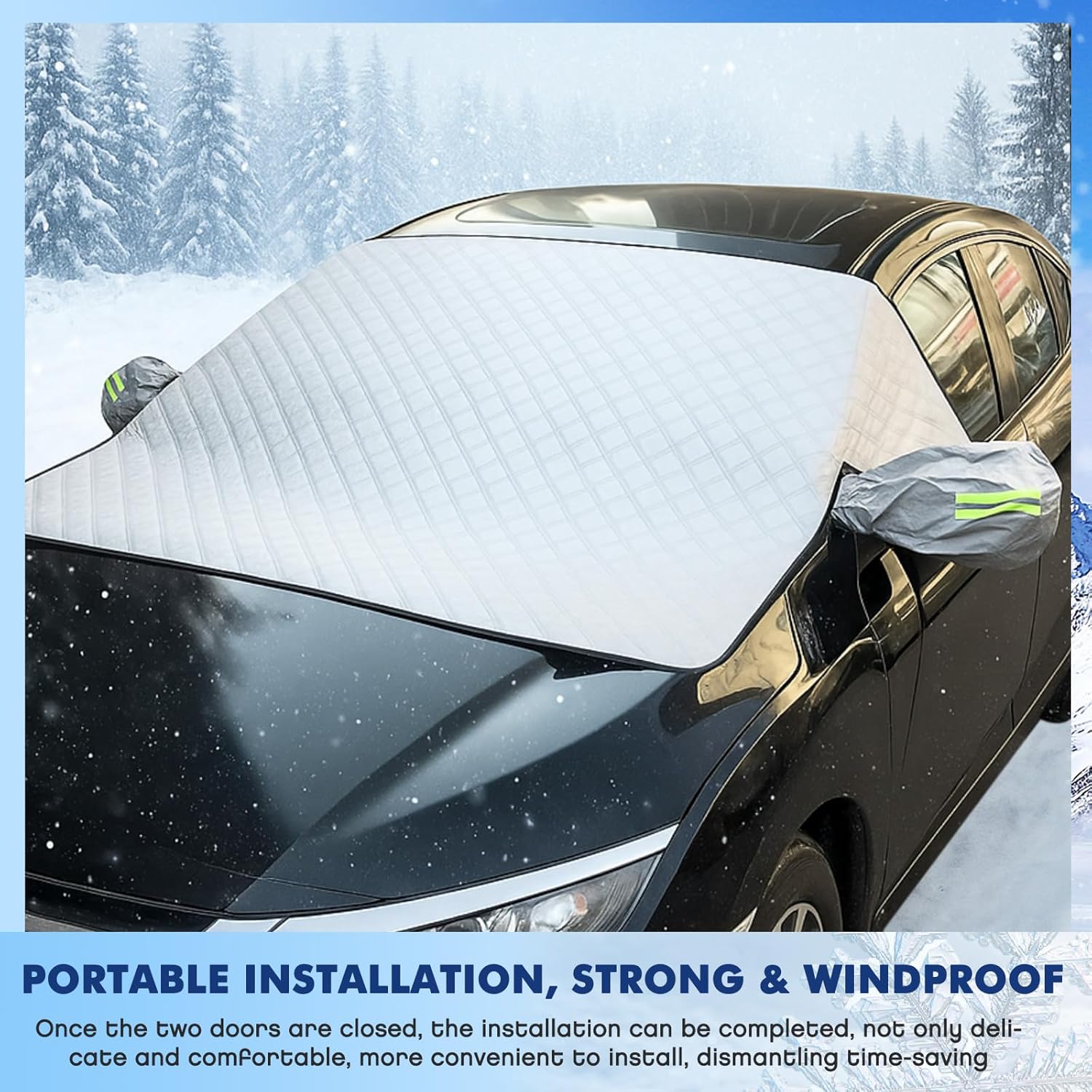 2 Piece Car Windshield Sunshade Set, Front & Rear Window Sun Shade with Magnetic Edges and Side Mirror Covers, Foldable Sun Visor, Blocks UV Rays and Keeps Car Cool(Unobstructed Rearview,Silver) - Image 2