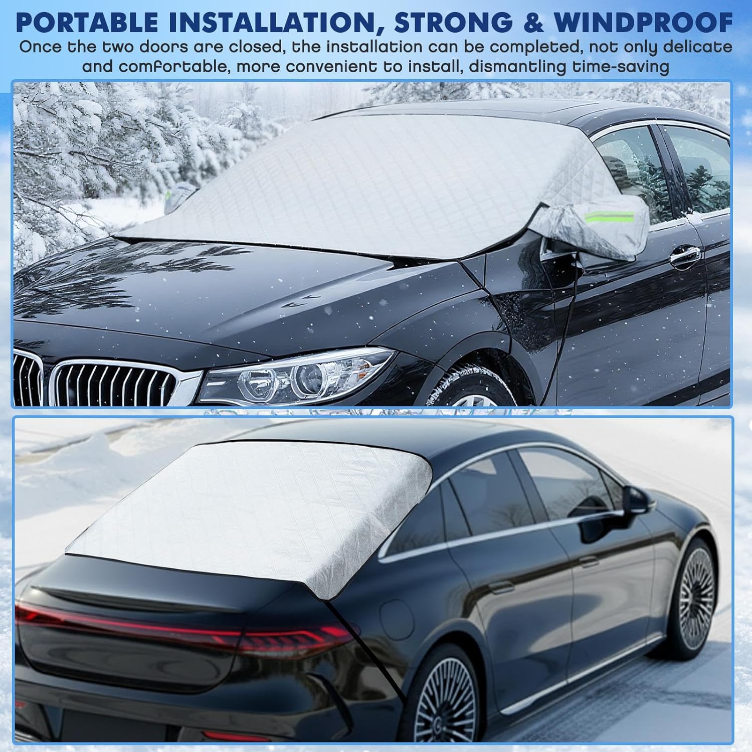 2 Piece Car Windshield Sunshade Set, Front & Rear Window Sun Shade with Magnetic Edges and Side Mirror Covers, Foldable Sun Visor, Blocks UV Rays and Keeps Car Cool(Unobstructed Rearview,Silver) - Image 3
