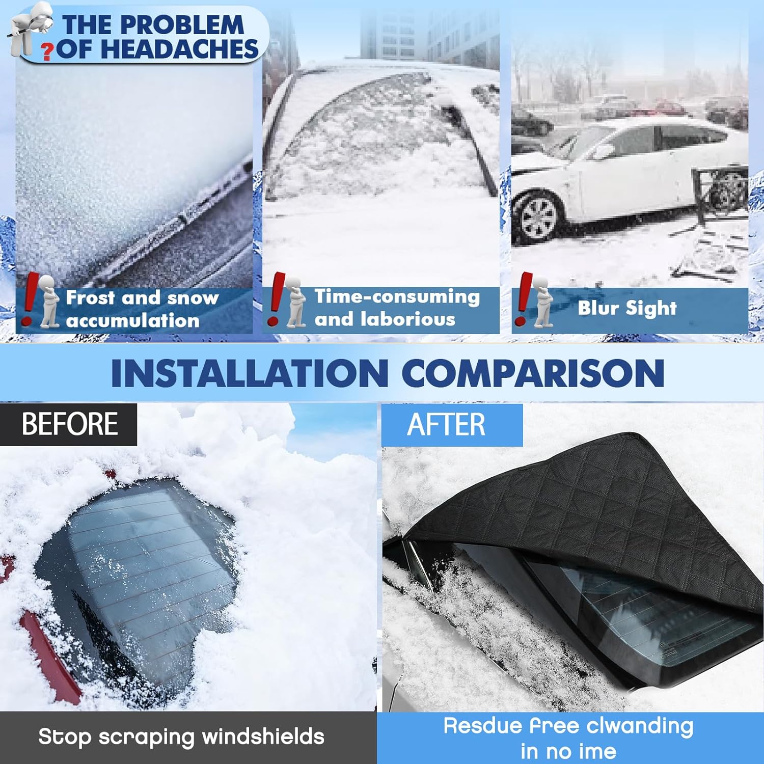 2 Piece Car Windshield Sunshade Set, Front & Rear Window Sun Shade with Magnetic Edges and Side Mirror Covers, Foldable Sun Visor, Blocks UV Rays and Keeps Car Cool(Unobstructed Rearview,Silver) - Image 4