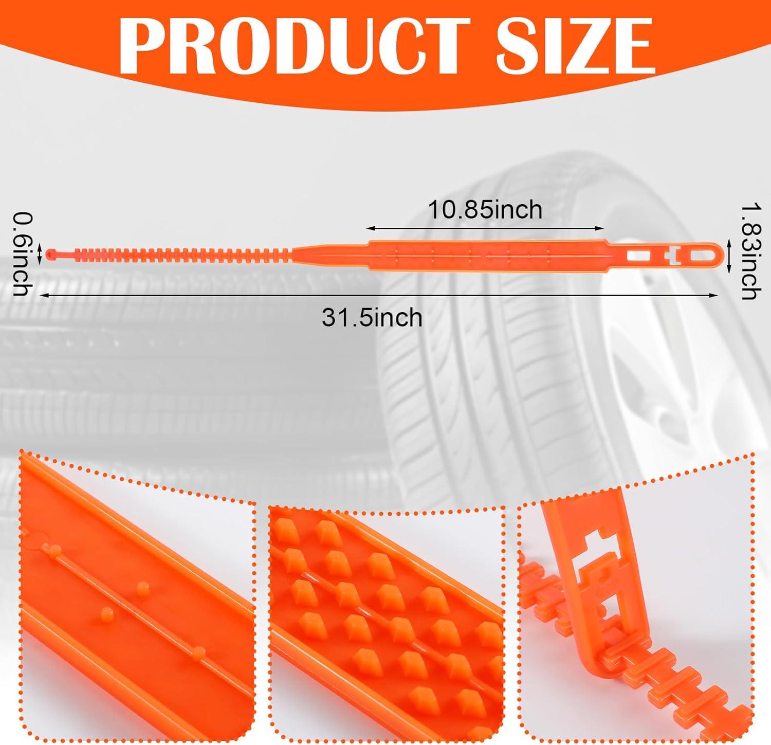 12 Pcs Heavy Duty Anti Skid Snow Tire Chains, Nylon Winter Snow Tracks with 2 Gloves and 1 Hook, Universal Emergency Car Tire Grip Straps Reusable Non Slip Zip Tie Tires Chain for Cars Truck - Image 2