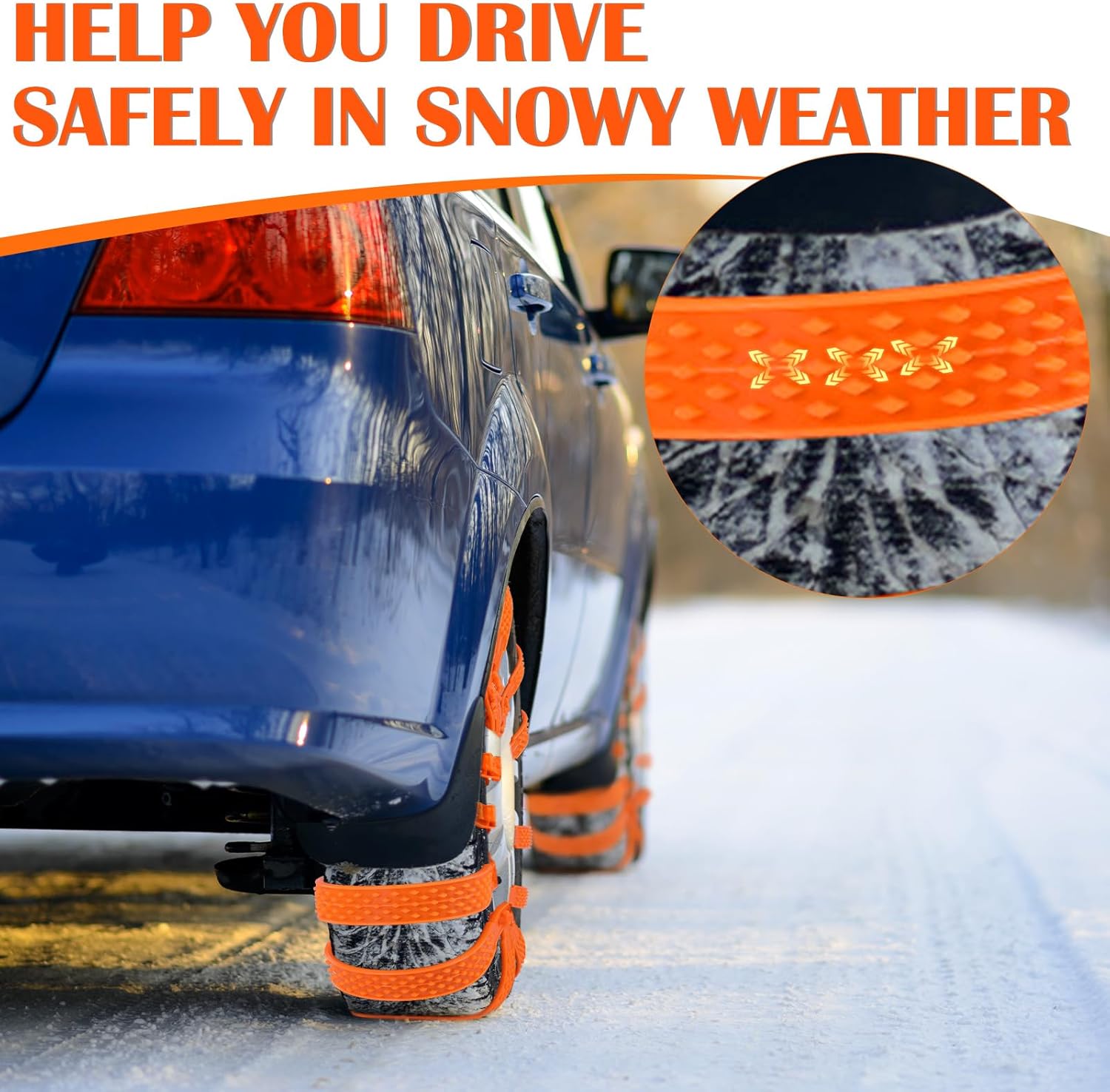 12 Pcs Heavy Duty Anti Skid Snow Tire Chains, Nylon Winter Snow Tracks with 2 Gloves and 1 Hook, Universal Emergency Car Tire Grip Straps Reusable Non Slip Zip Tie Tires Chain for Cars Truck - Image 3