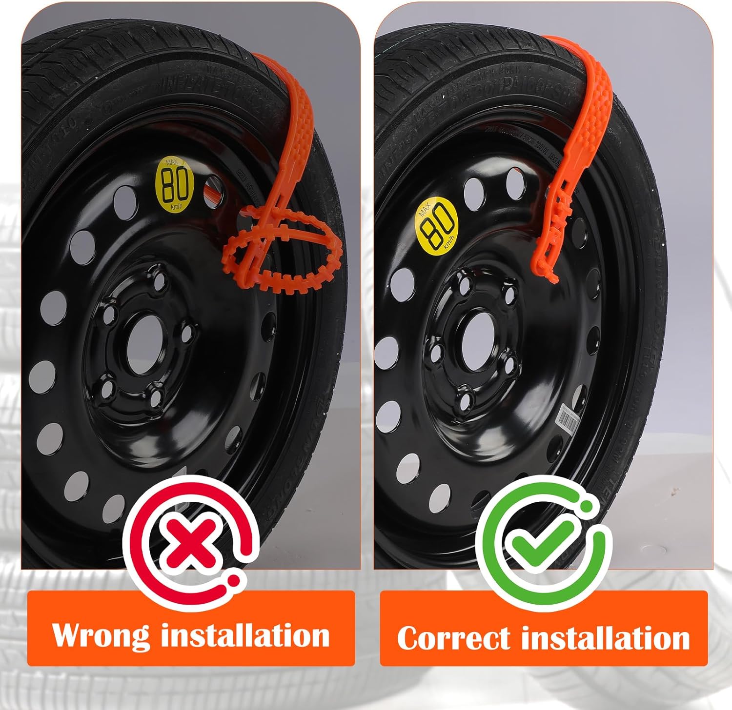12 Pcs Heavy Duty Anti Skid Snow Tire Chains, Nylon Winter Snow Tracks with 2 Gloves and 1 Hook, Universal Emergency Car Tire Grip Straps Reusable Non Slip Zip Tie Tires Chain for Cars Truck - Image 5