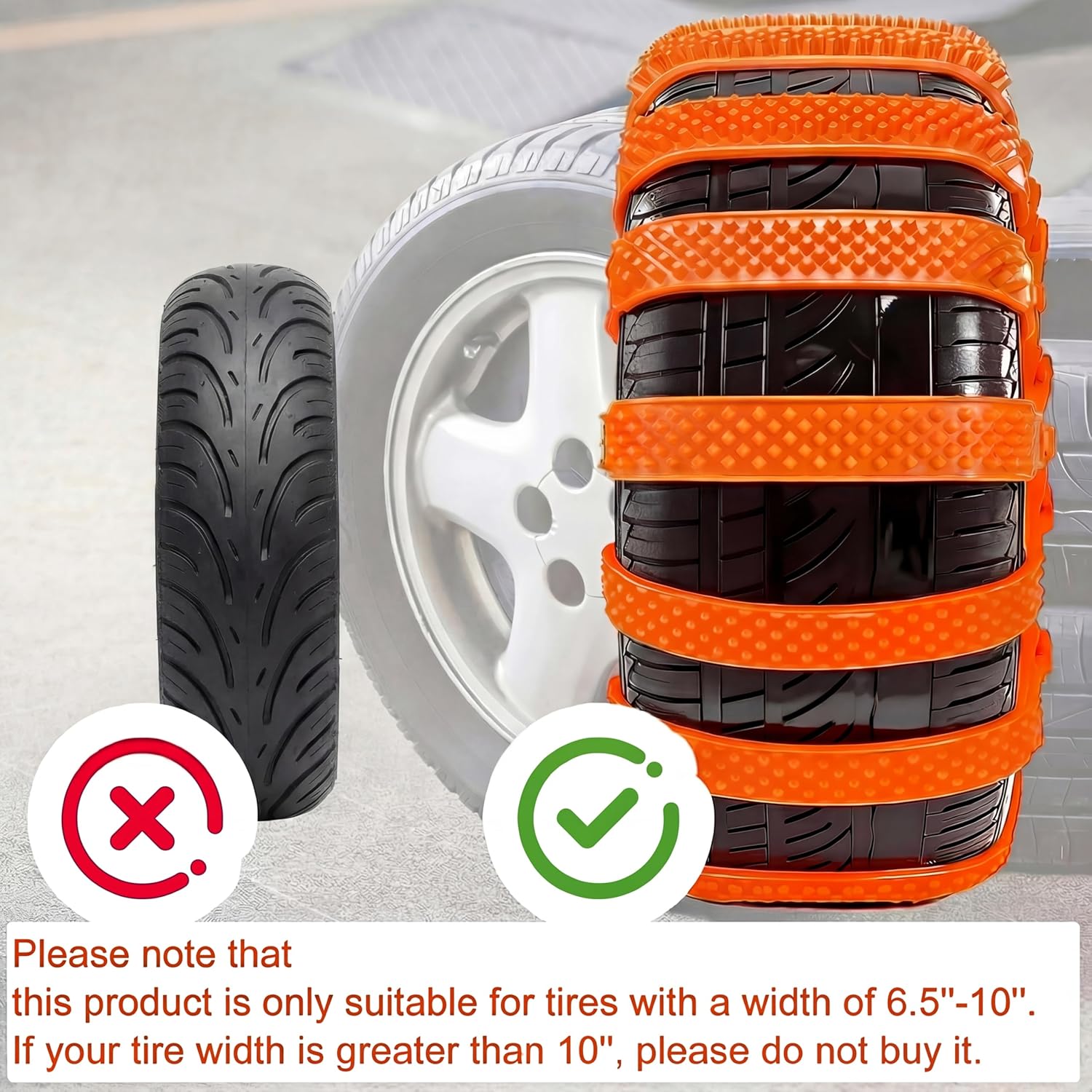 12 Pcs Heavy Duty Anti Skid Snow Tire Chains, Nylon Winter Snow Tracks with 2 Gloves and 1 Hook, Universal Emergency Car Tire Grip Straps Reusable Non Slip Zip Tie Tires Chain for Cars Truck - Image 6