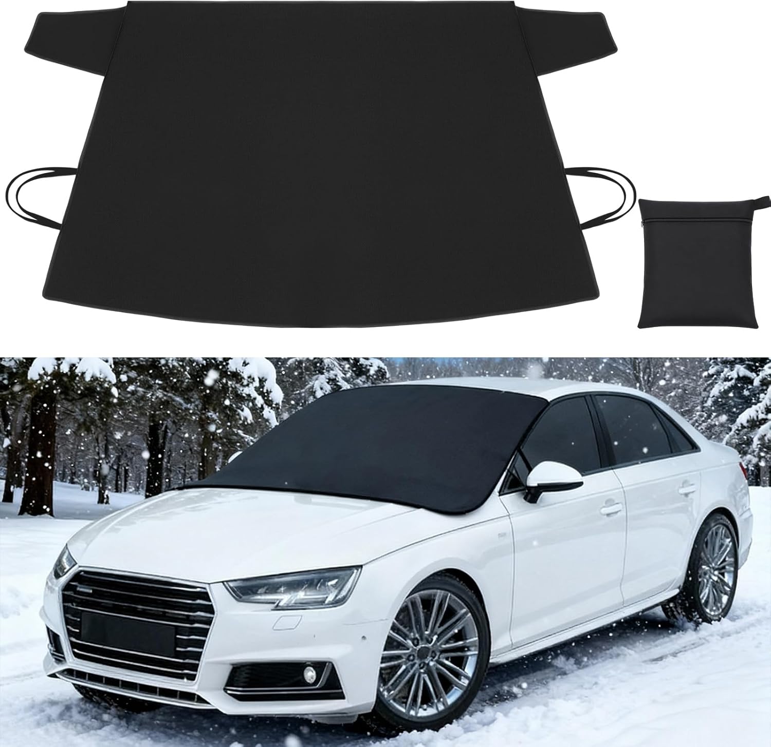 Windshield Cover for Ice and Snow Heavy Duty 600d Oxford Fabric Windshield Protector for Cars Suvs Trucks Secure Fit Waterproof Frost Cover for Winter Car Accessories, Black, 69