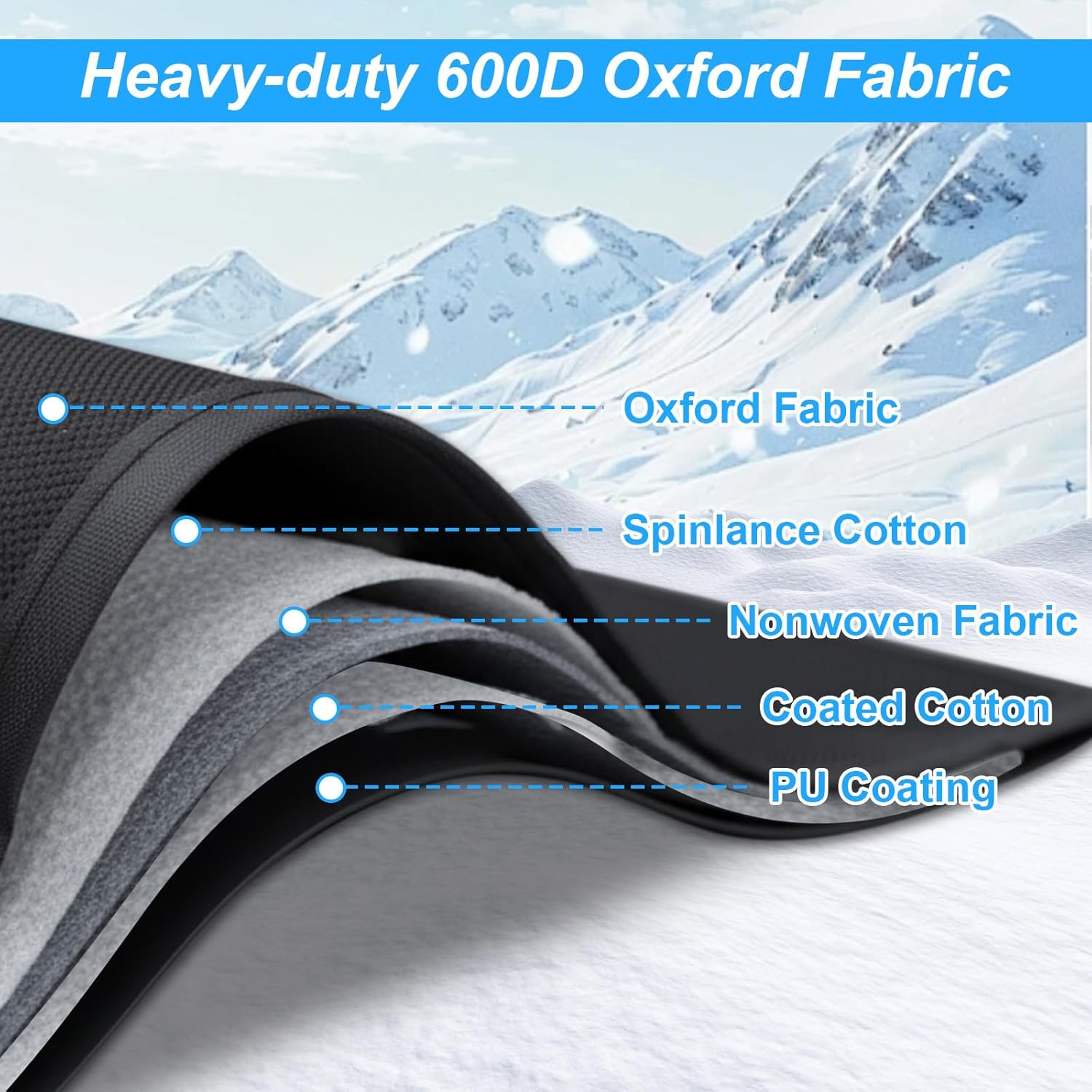 Windshield Cover for Ice and Snow Heavy Duty 600d Oxford Fabric Windshield Protector for Cars Suvs Trucks Secure Fit Waterproof Frost Cover for Winter Car Accessories, Black, 69