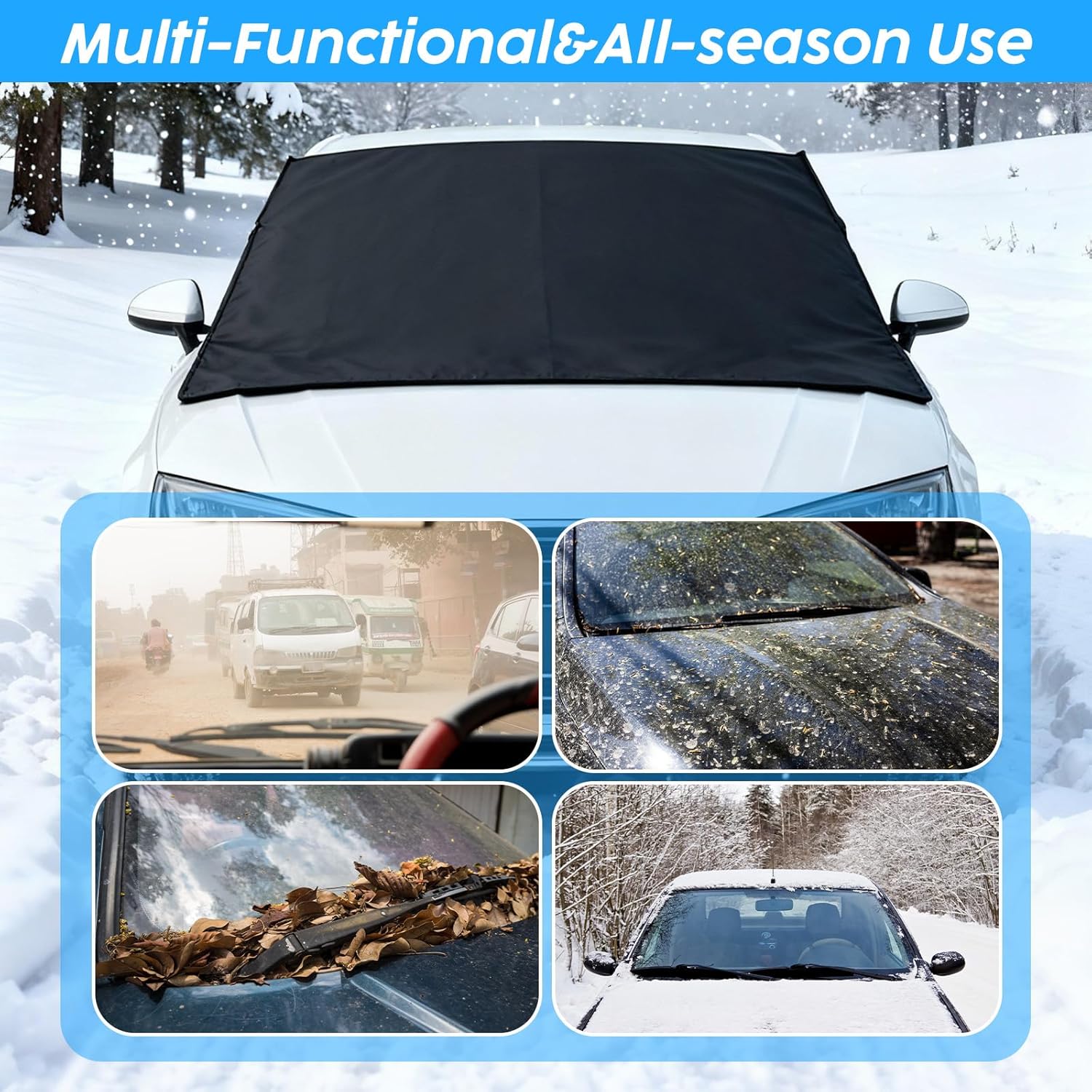 Windshield Cover for Ice and Snow Heavy Duty 600d Oxford Fabric Windshield Protector for Cars Suvs Trucks Secure Fit Waterproof Frost Cover for Winter Car Accessories, Black, 69