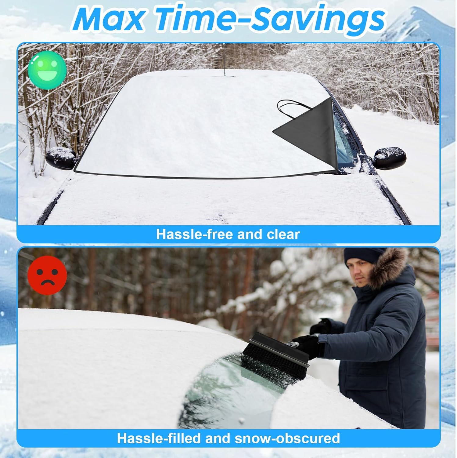 Windshield Cover for Ice and Snow Heavy Duty 600d Oxford Fabric Windshield Protector for Cars Suvs Trucks Secure Fit Waterproof Frost Cover for Winter Car Accessories, Black, 69