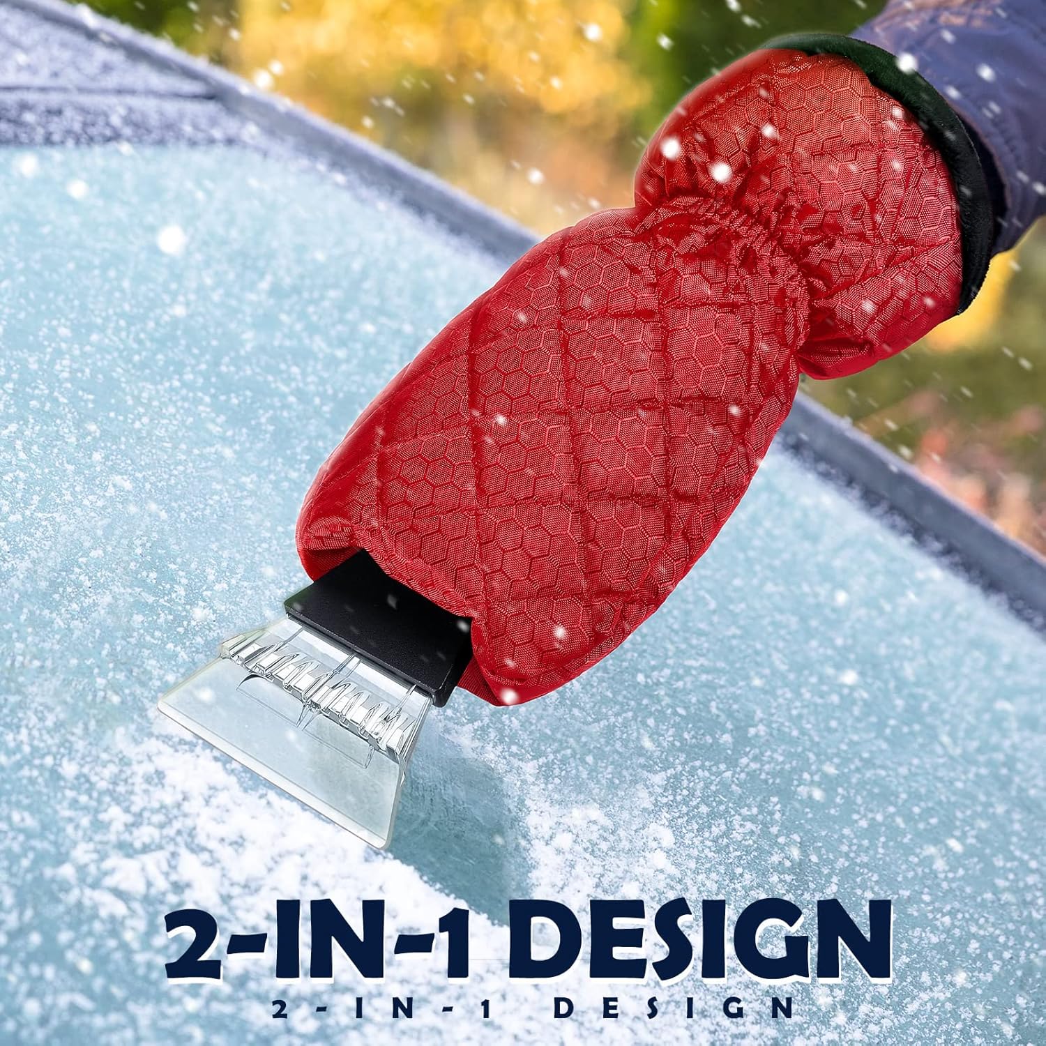 9 Pack Ice Scraper with Glove for Cars Windshield with Mitt Snow Warm Scraper Remover Waterproof Cozy Car Ice Scraper for Car Auto Truck Window Red Black Blue - Image 4