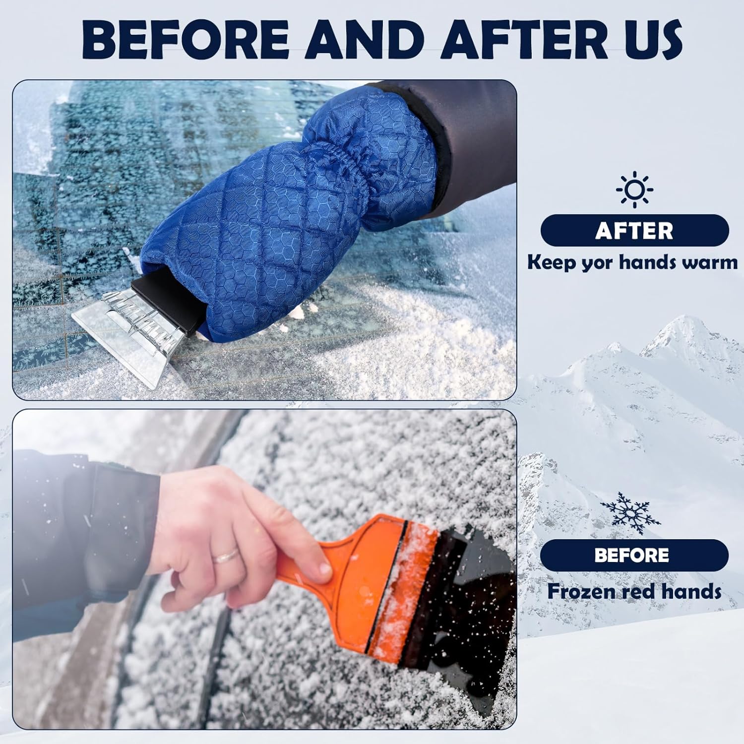 9 Pack Ice Scraper with Glove for Cars Windshield with Mitt Snow Warm Scraper Remover Waterproof Cozy Car Ice Scraper for Car Auto Truck Window Red Black Blue - Image 5