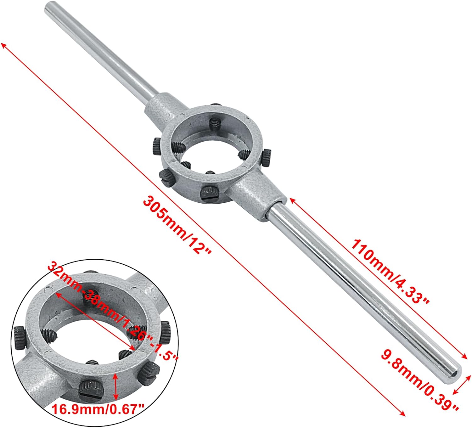 1-1/2 Inch (38mm) Die Stock Handle Wrench, M12-M14 Adjustable Die Wrench Handle Holder, Heavy Duty Round Die Holder - Image 5