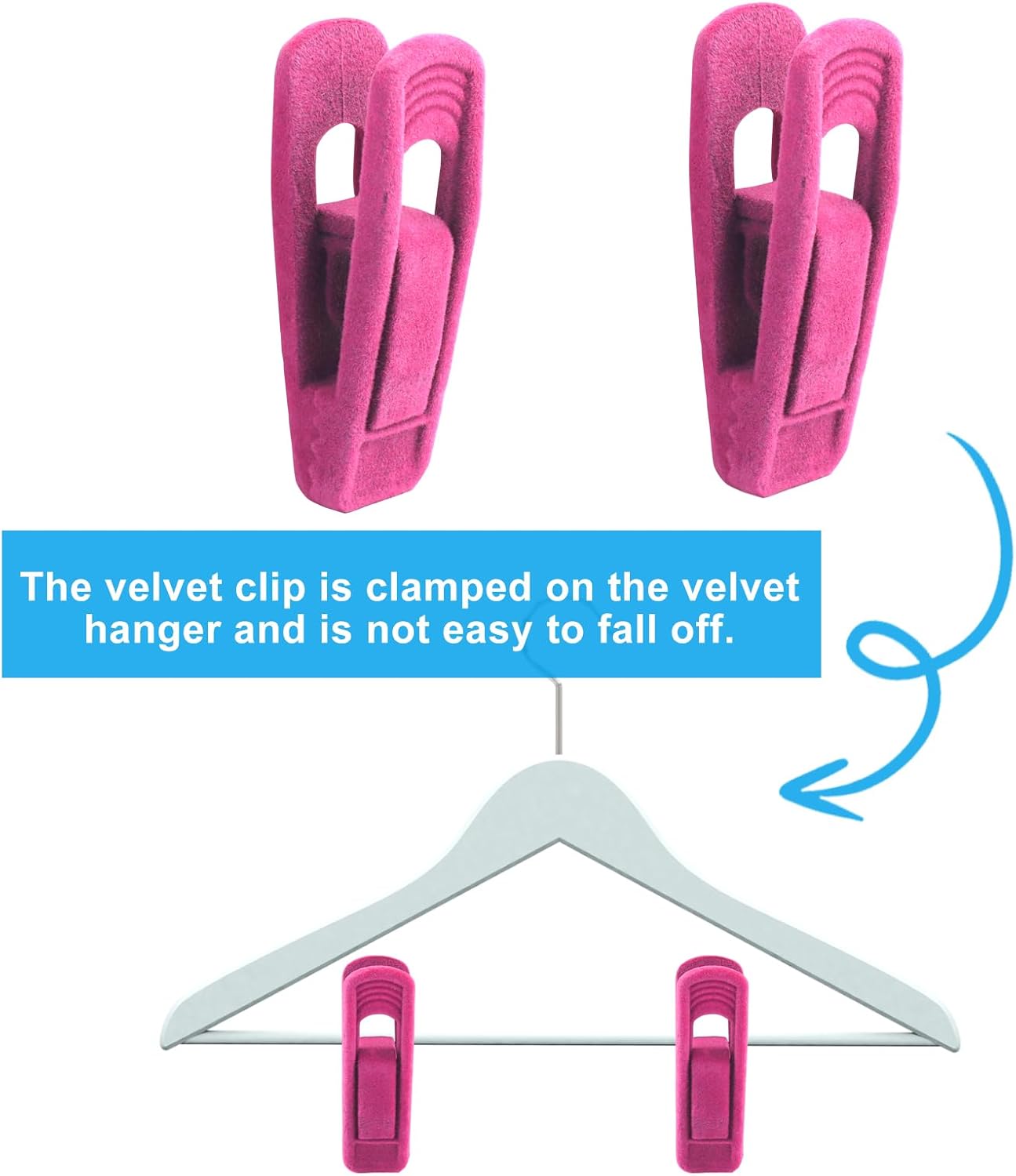 30 Pack Hot Pink Velvet Hanger Clips, Strong Hanger Clips Perfect for Organizing Skirts/Pants/Thin Felt Hangers - Image 4