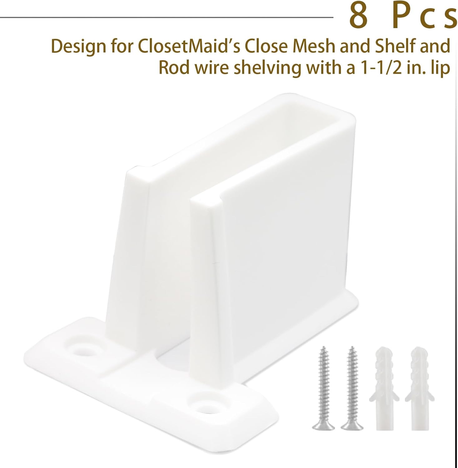 8 Pcs Wire Shelf End Brackets: Closet Maid Support, Wall Mount, White, Polyvinyl Chloride - Image 2
