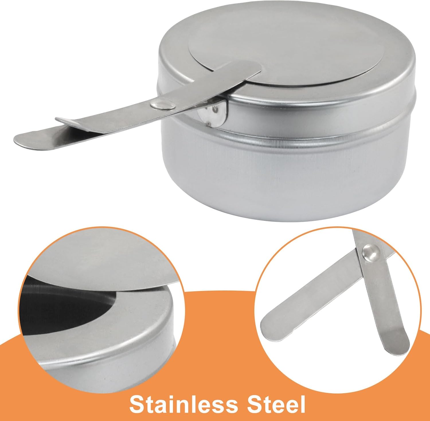 8 Pack Stainless Steel Fuel Holder,Canned Heat Holder，Safety Cover Buffet Warmer, Buffet Warming Trays for Barbecue Buffets Parties(Silver) - Image 4