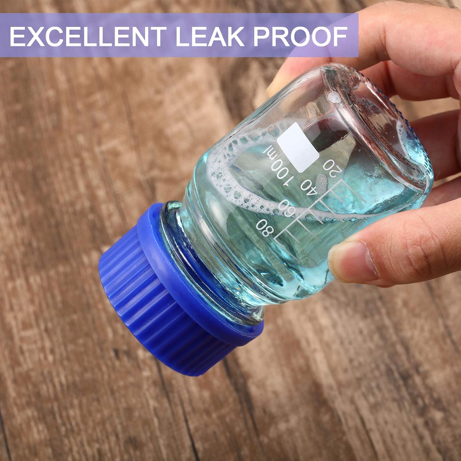 4 Pieces Glass Round Media Storage Glass Bottles Borosilicate Media Bottles with GL45 Blue Screw Cap for Lab Water Reagent Liquids(100 ml) - Image 3