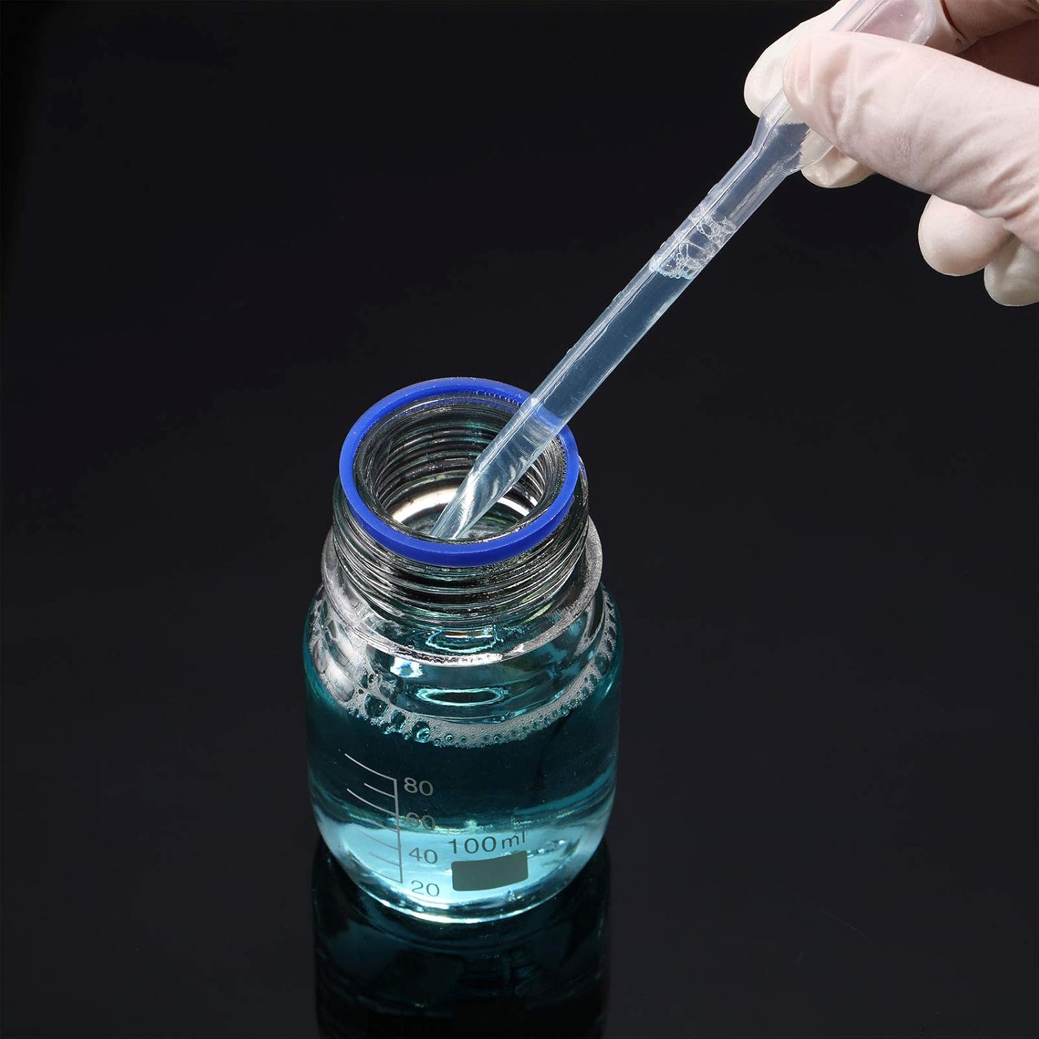 4 Pieces Glass Round Media Storage Glass Bottles Borosilicate Media Bottles with GL45 Blue Screw Cap for Lab Water Reagent Liquids(100 ml) - Image 5