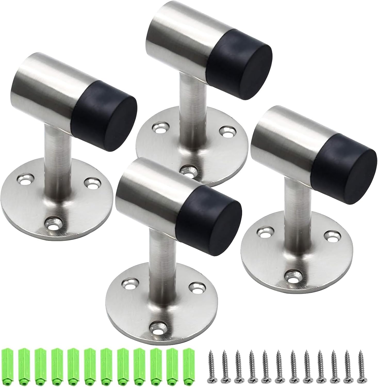 3 Inch / 75mm Heavy Duty Floor Stop, Door Stopper Stainless Steel Brushed Nickel - Pack of 4 - Image 1