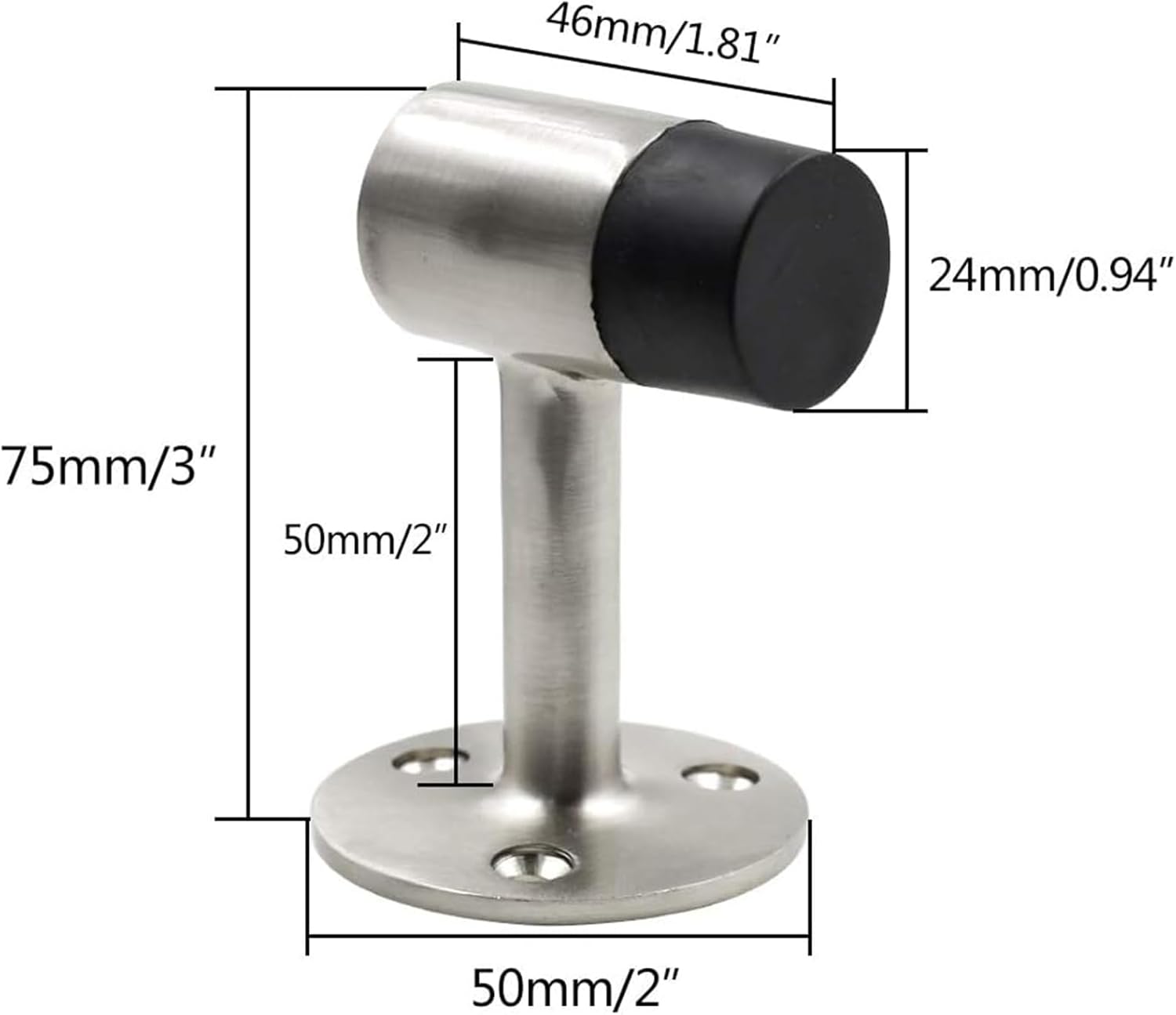 3 Inch / 75mm Heavy Duty Floor Stop, Door Stopper Stainless Steel Brushed Nickel - Pack of 4 - Image 3