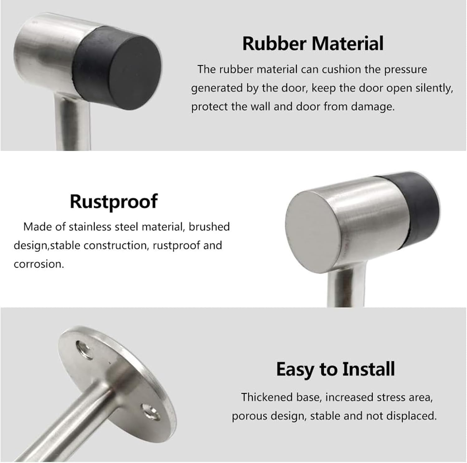 3 Inch / 75mm Heavy Duty Floor Stop, Door Stopper Stainless Steel Brushed Nickel - Pack of 4 - Image 4