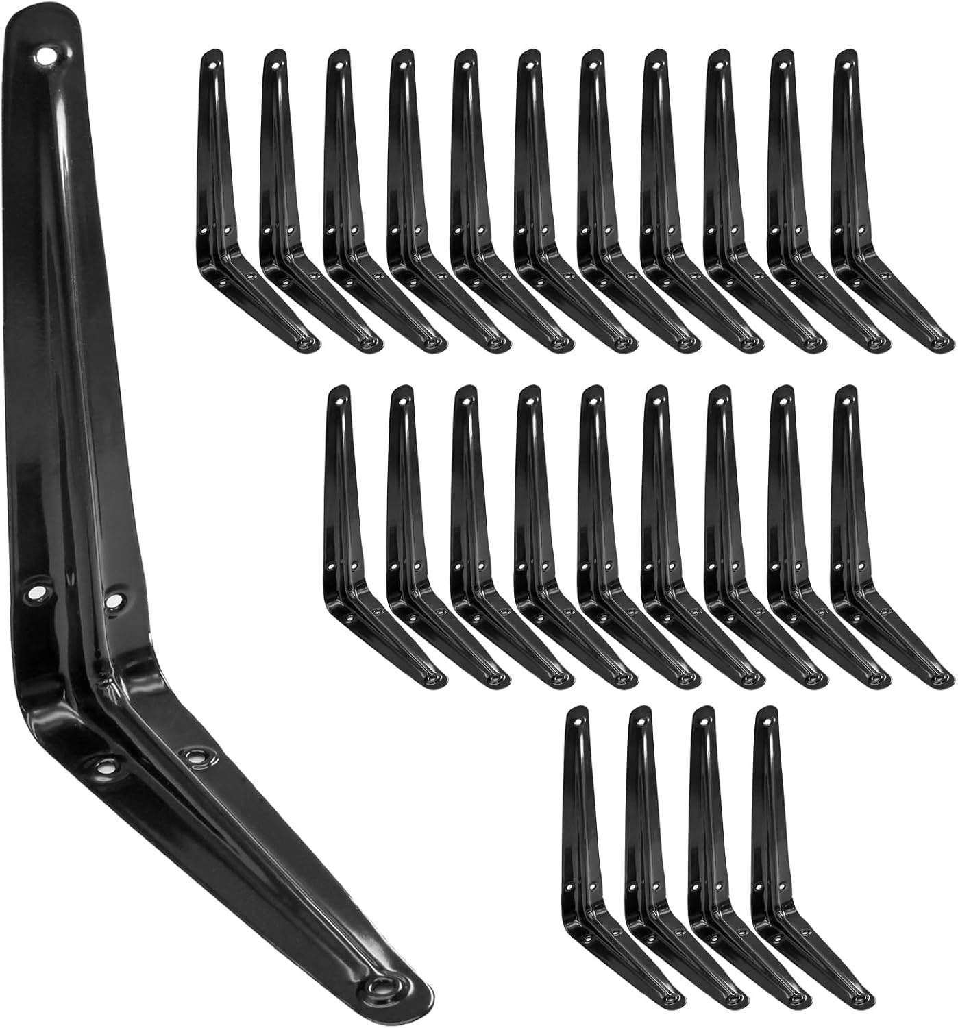 24 Pack Shelf Brackets 8 x 6 Inch, Heavy Duty Black Metal Floating Shelf Bracket, L Bracket Corner Brace Support J Bracket, Decorative Joint Angle Bracket for Hanging - Image 1