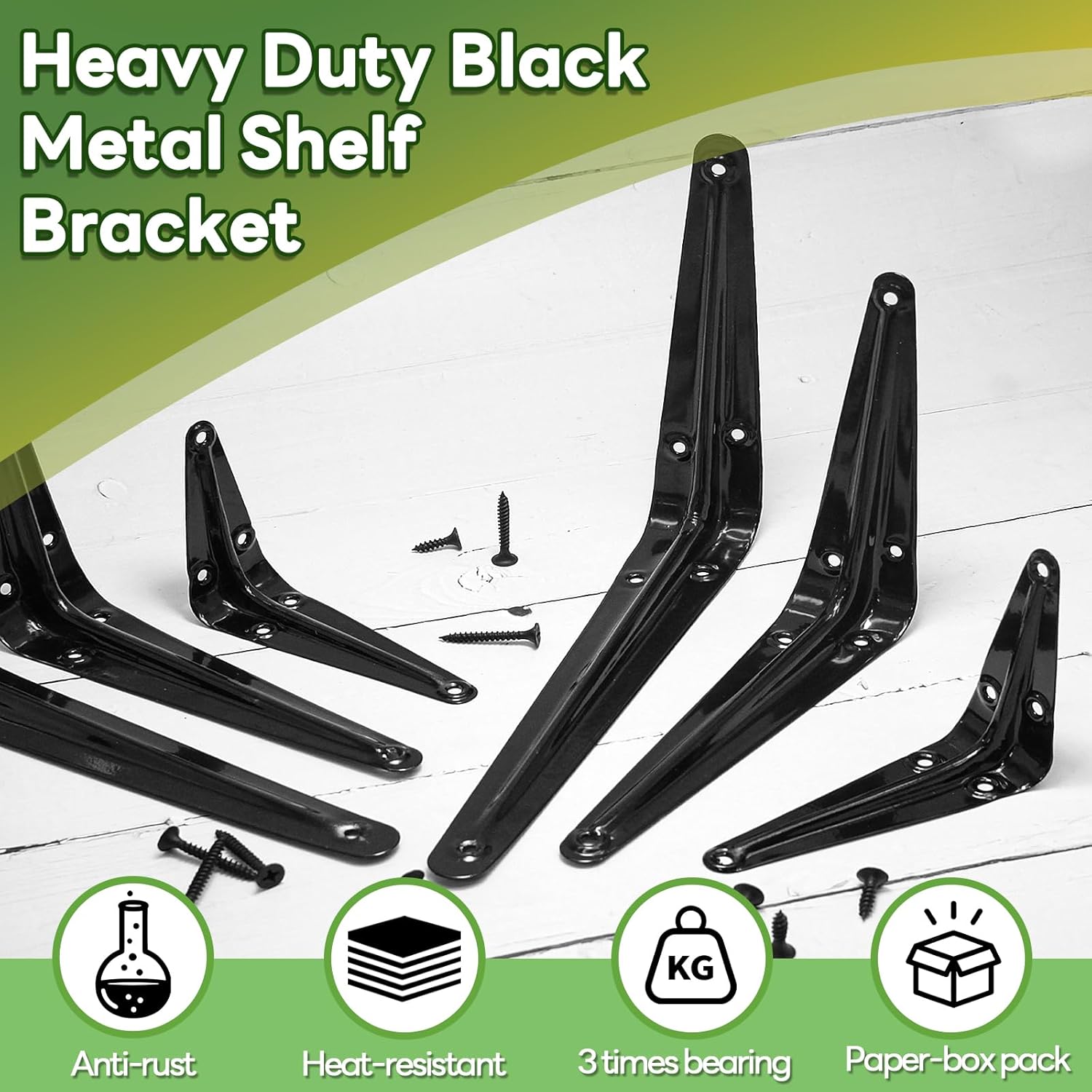 24 Pack Shelf Brackets 8 x 6 Inch, Heavy Duty Black Metal Floating Shelf Bracket, L Bracket Corner Brace Support J Bracket, Decorative Joint Angle Bracket for Hanging - Image 2