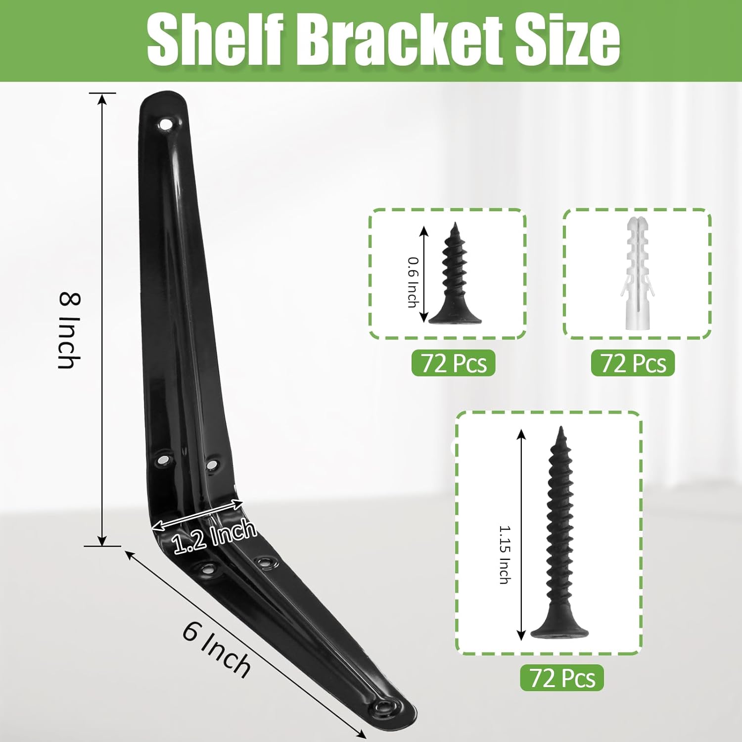 24 Pack Shelf Brackets 8 x 6 Inch, Heavy Duty Black Metal Floating Shelf Bracket, L Bracket Corner Brace Support J Bracket, Decorative Joint Angle Bracket for Hanging - Image 3