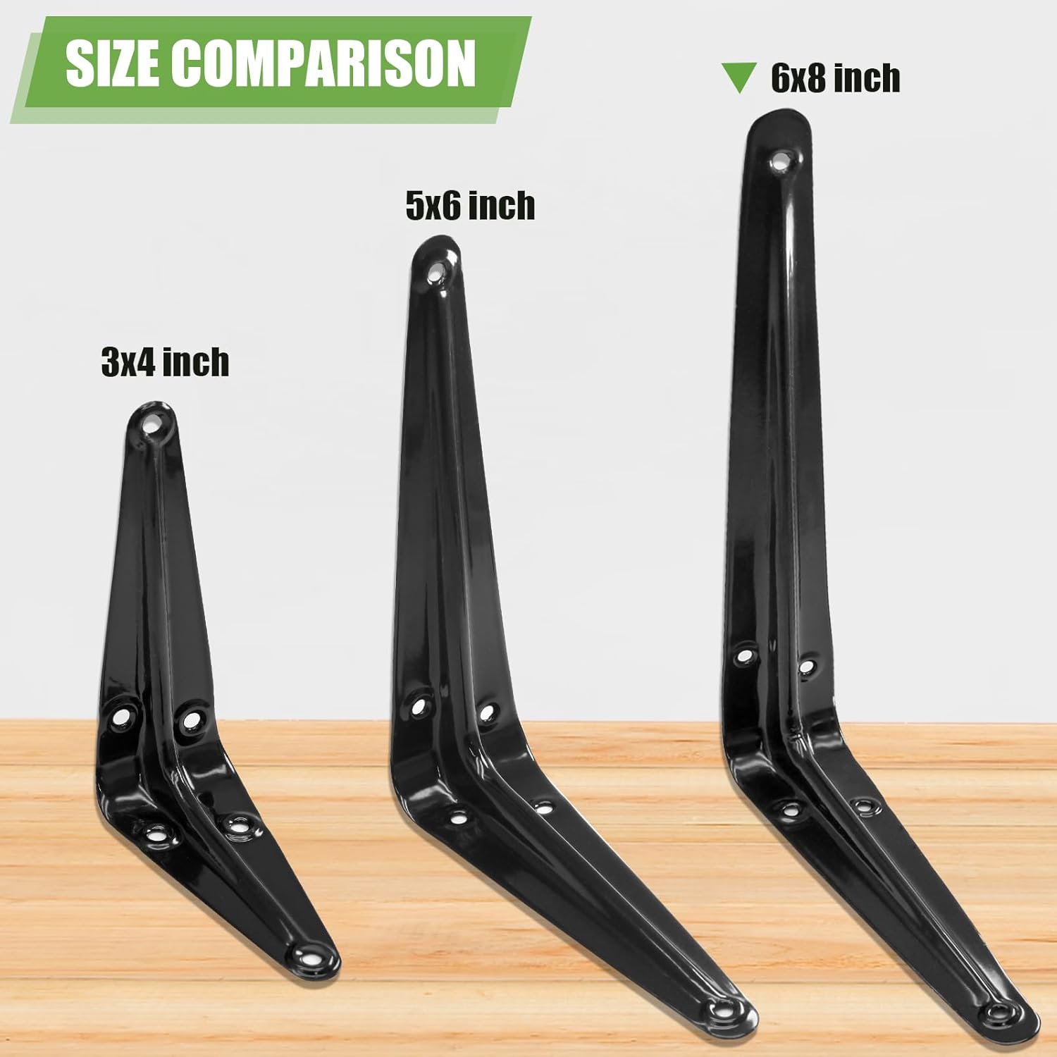 24 Pack Shelf Brackets 8 x 6 Inch, Heavy Duty Black Metal Floating Shelf Bracket, L Bracket Corner Brace Support J Bracket, Decorative Joint Angle Bracket for Hanging - Image 5