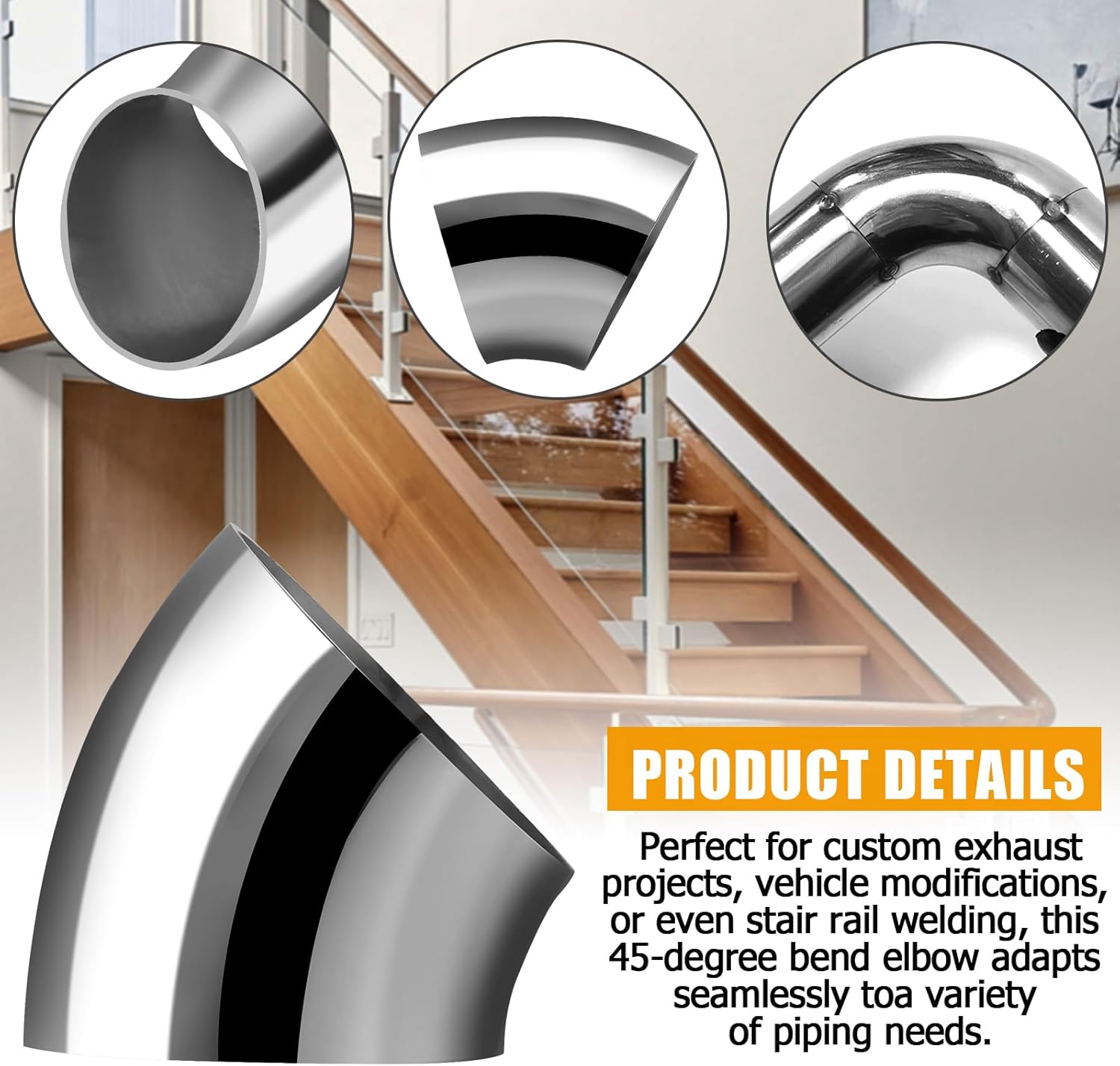 4 Pack OD 3 Inch 45 Degree Bend Tube Exhaust Elbow Pipe, 304 Stainless Steel Mandrel Bend Elbow for Car Modified Exhaust System/Stair Handrail - Image 7