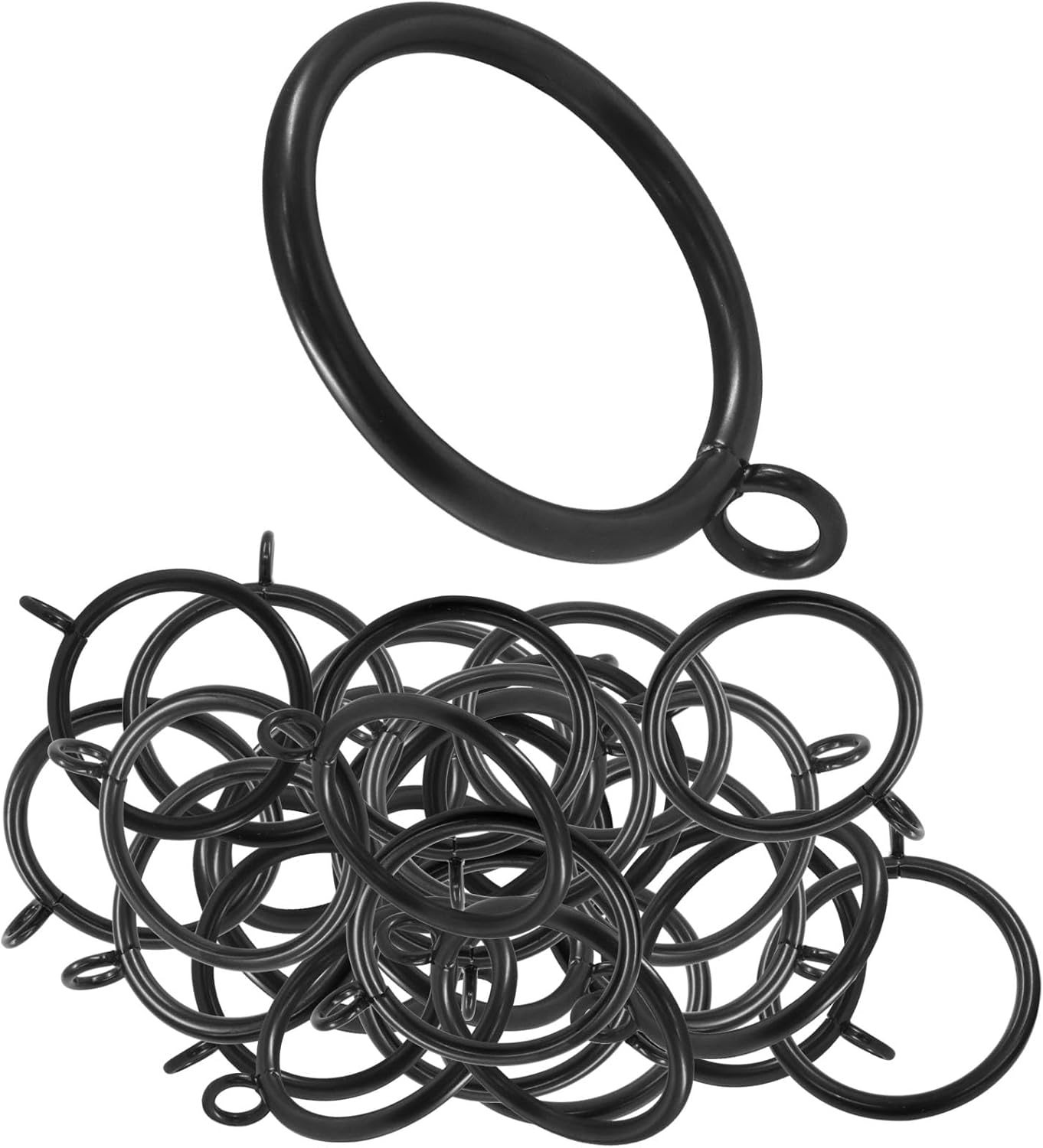 50 Pack Black Curtain Rings, Metal Curtain Rings with Eyelets Drapery Rings, 1.5 Inch Inner Diameter Drape Rings for 1.2 in Rods - Image 1