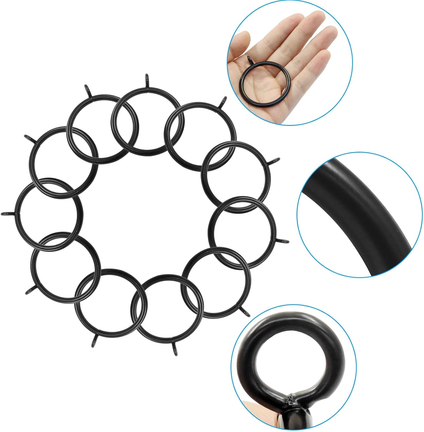 50 Pack Black Curtain Rings, Metal Curtain Rings with Eyelets Drapery Rings, 1.5 Inch Inner Diameter Drape Rings for 1.2 in Rods - Image 5