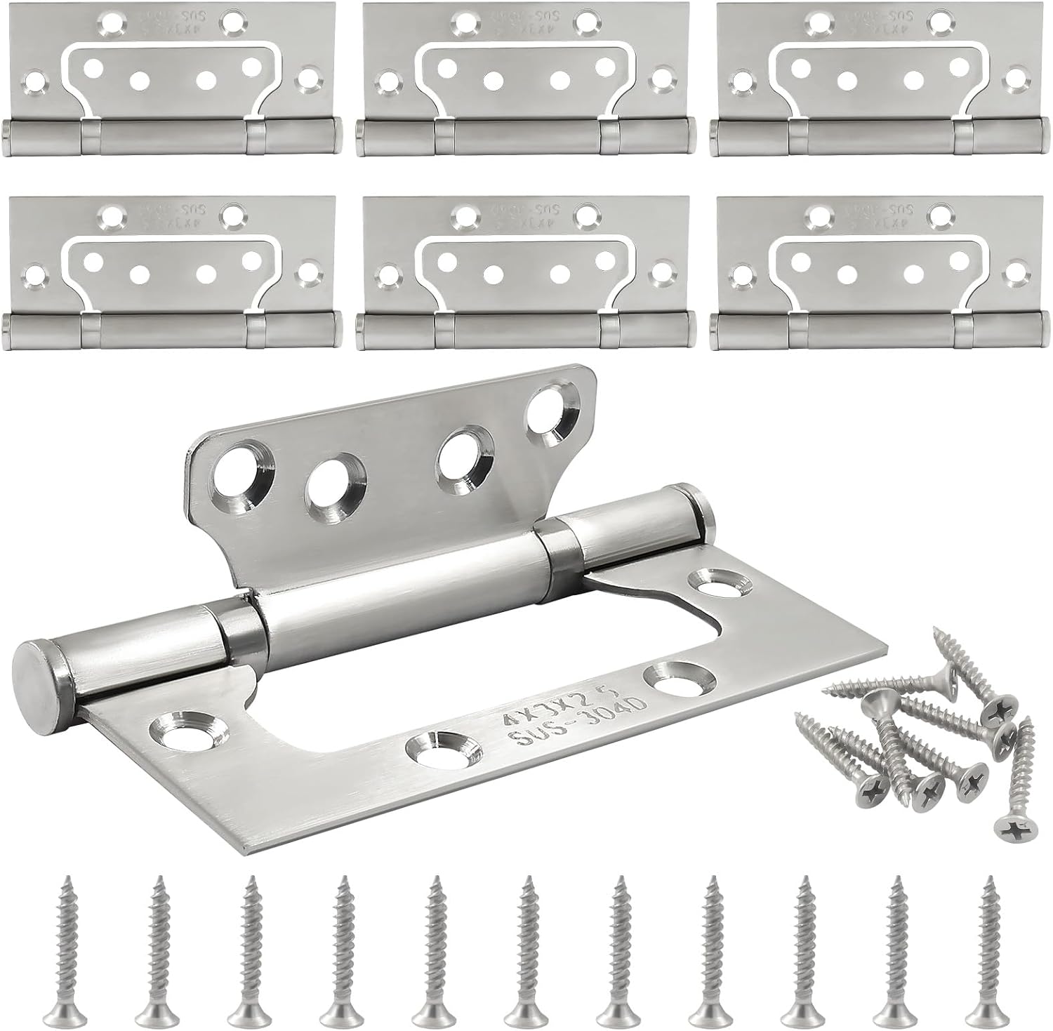 6 Pack Silver Non Mortise Door Hinges, 4