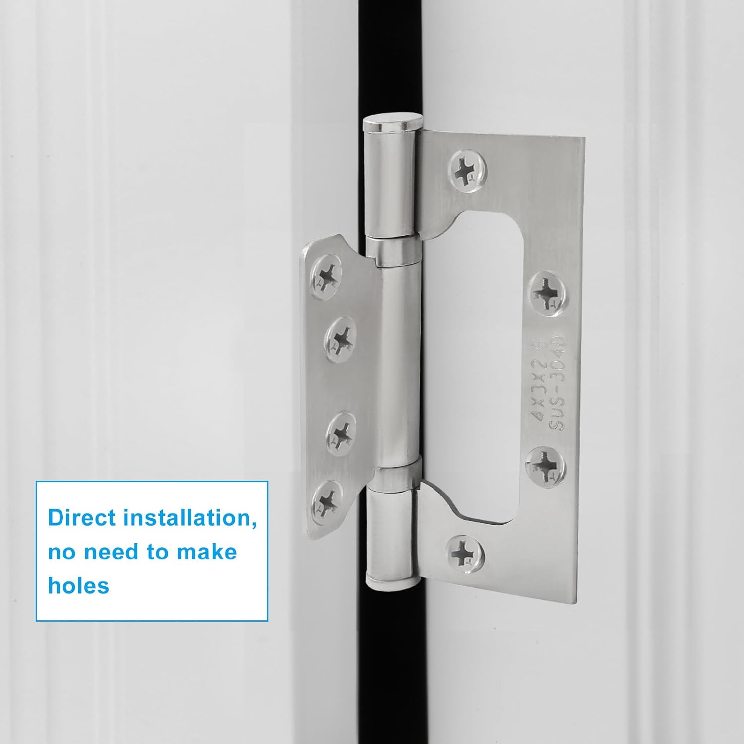 6 Pack Silver Non Mortise Door Hinges, 4
