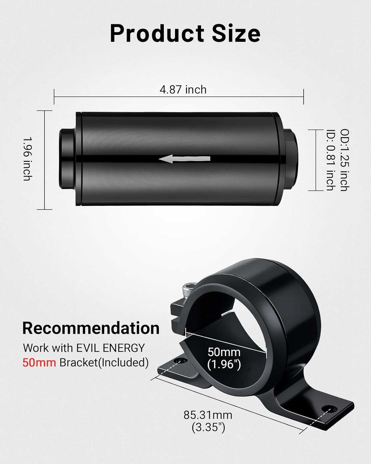 Inline Fuel Filter 10 Micron with 6AN 8AN 10AN Adapter&Bracket Clamp 50MM Universal - Image 2