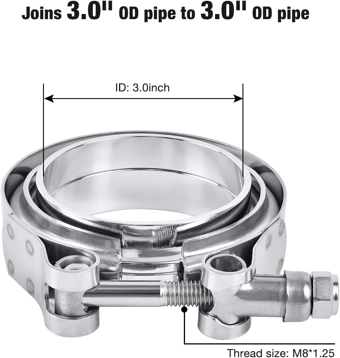 3.0 Inch V Band Clamp with Flange Male Female 304 Stainless Steel 4PCS - Image 2