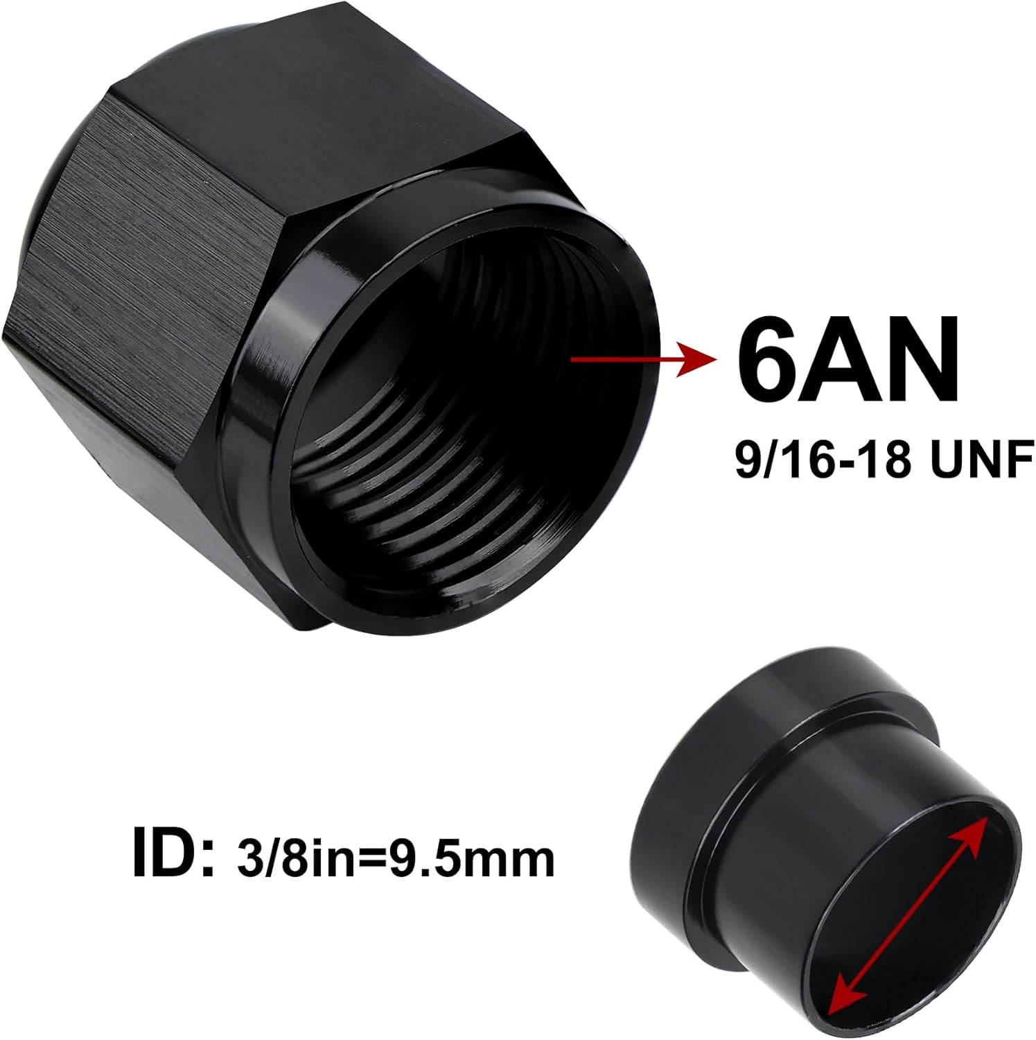 6AN Female Hardline Tube Nut & Sleeve Aluminum Fitting for 3/8