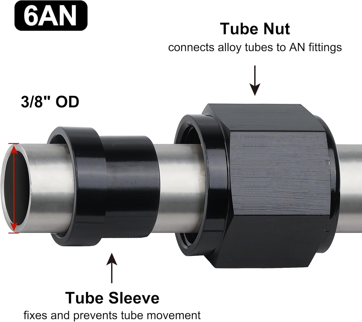 6AN Female Hardline Tube Nut & Sleeve Aluminum Fitting for 3/8